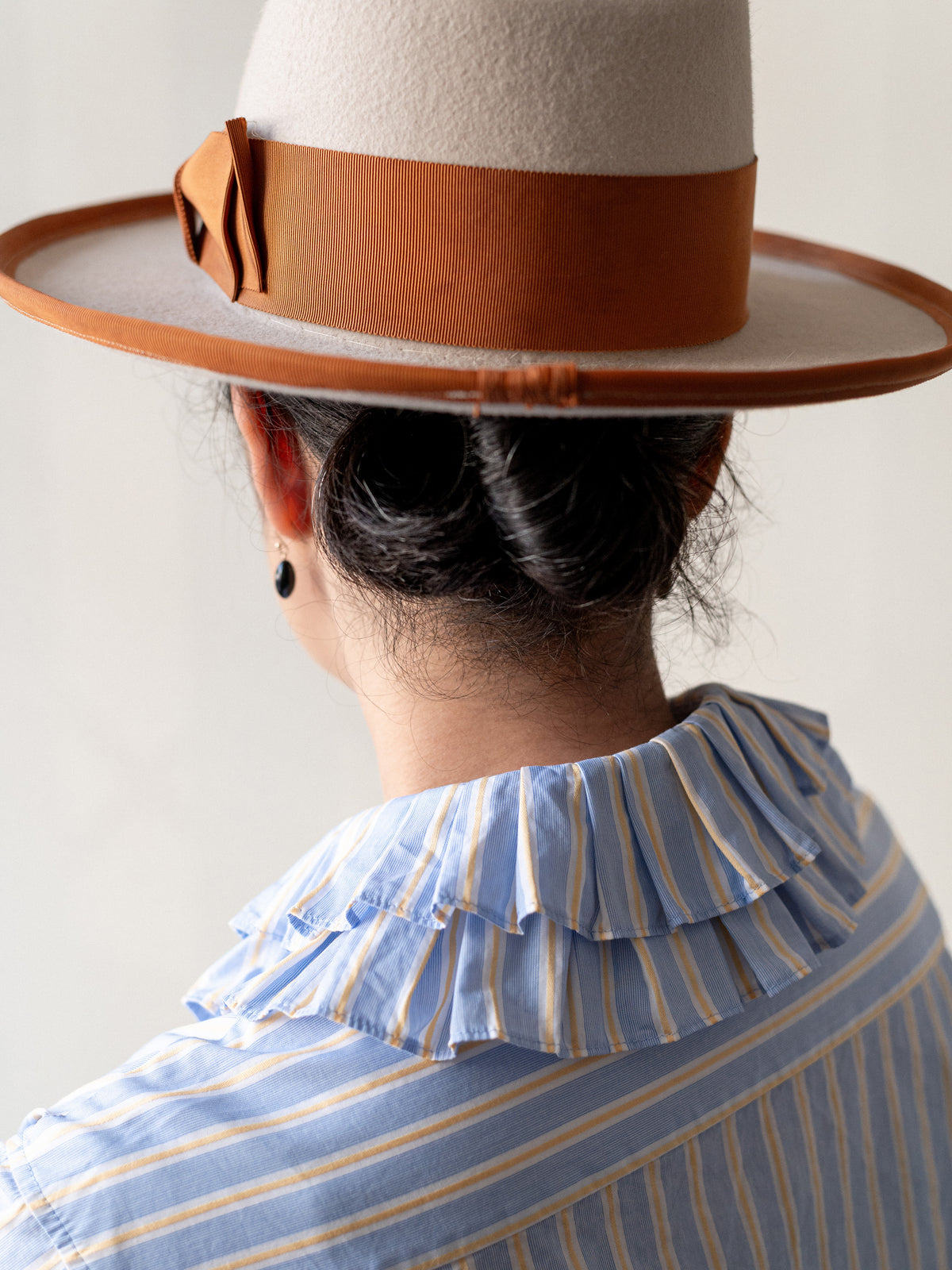 Detachable Ruffle Collar Top / Blue & Yellow Stripe