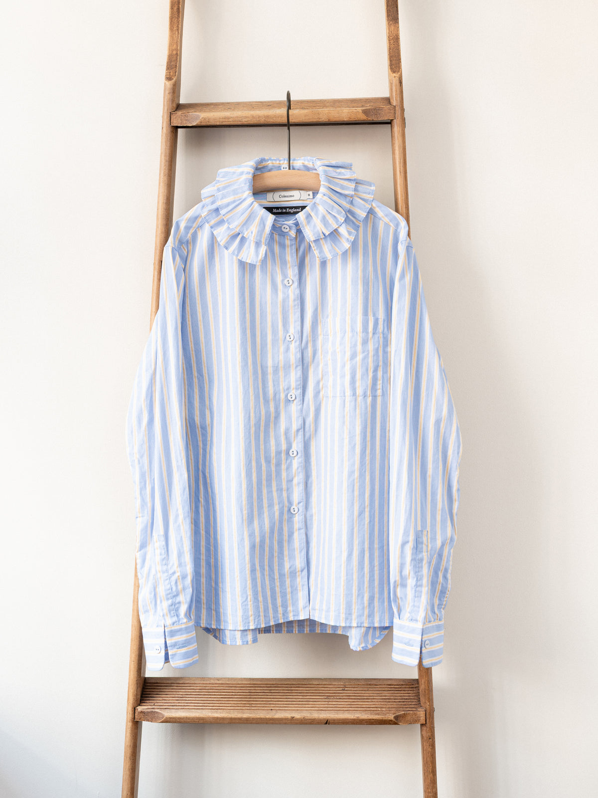 Detachable Ruffle Collar Top / Blue & Yellow Stripe