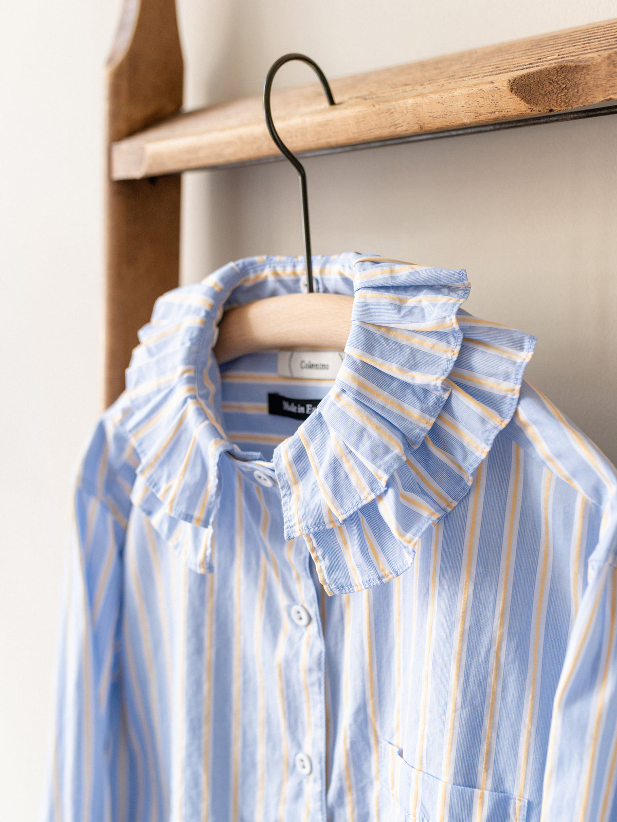 Detachable Ruffle Collar Top / Blue & Yellow Stripe