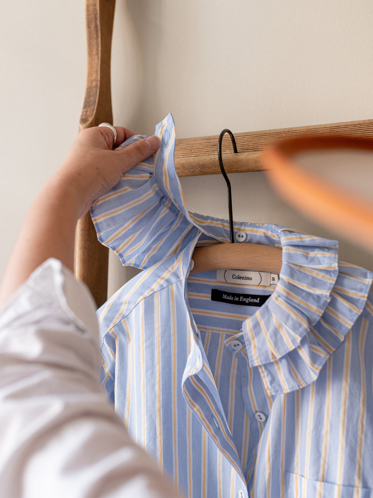 Detachable Ruffle Collar Top / Blue & Yellow Stripe
