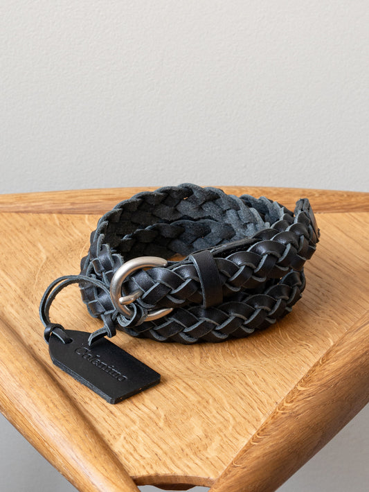 Braided Slim Leather Belt / Black