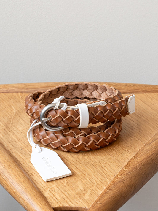Braided Slim Leather Belt / Brown