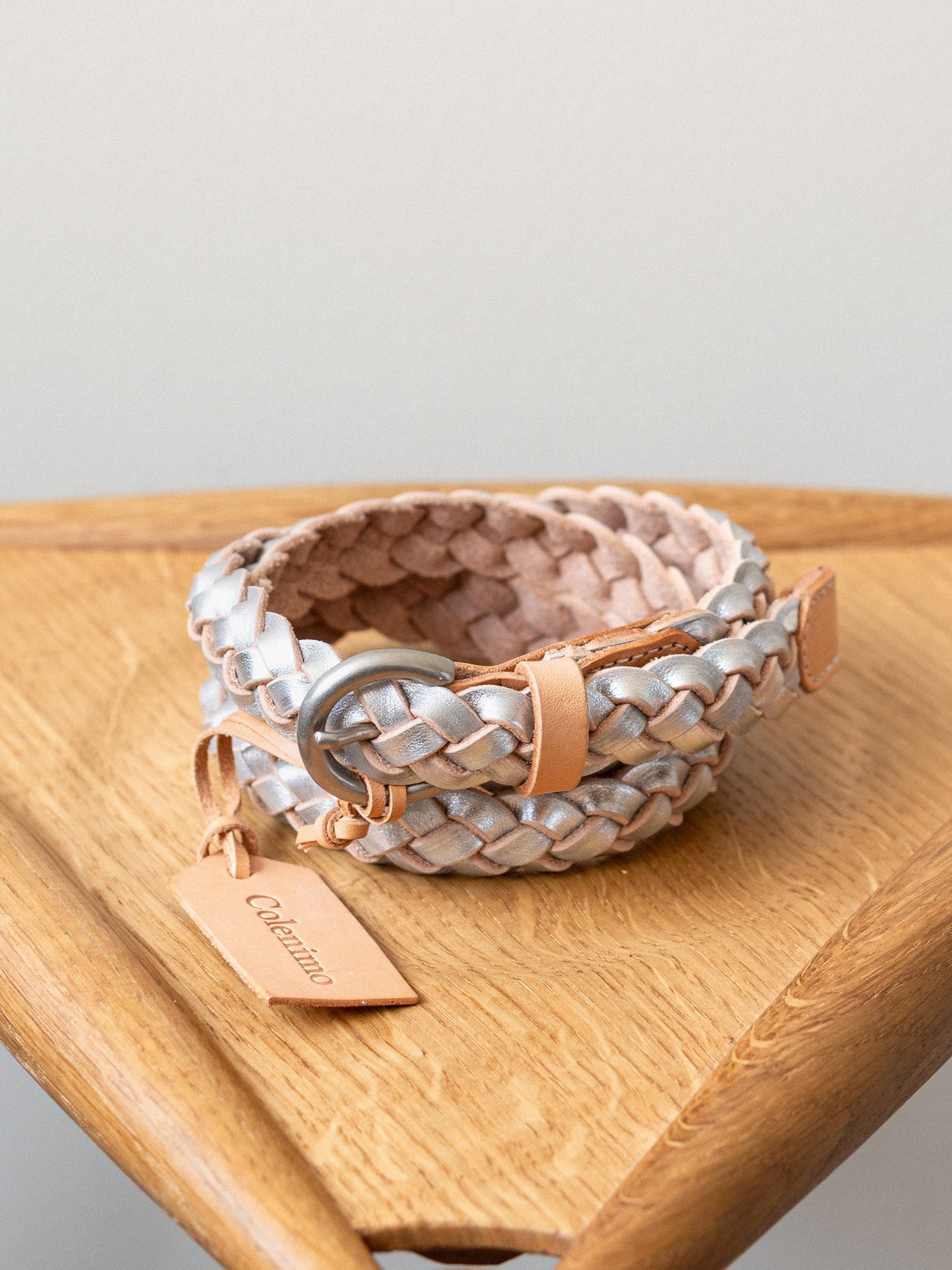 Braided Slim Leather Belt / Silver