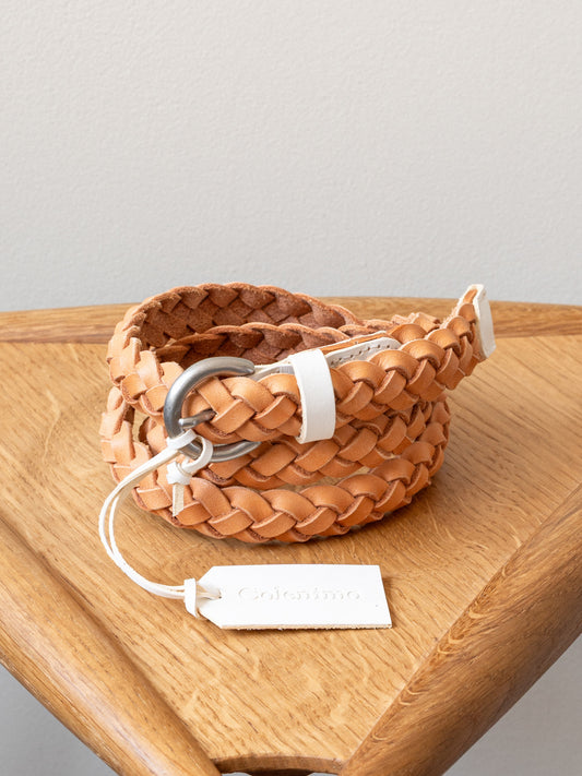 Braided Slim Leather Belt / Tan