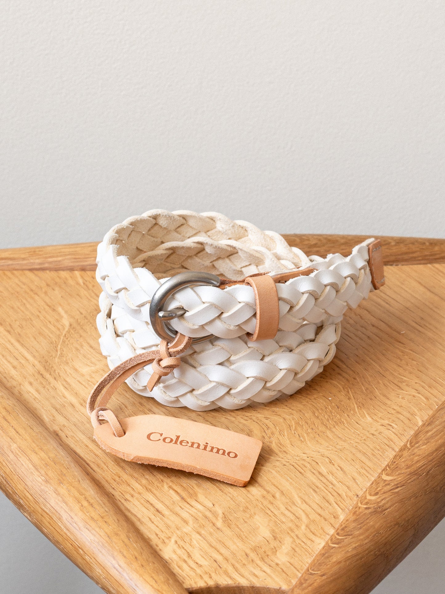 Braided Slim Leather Belt / White
