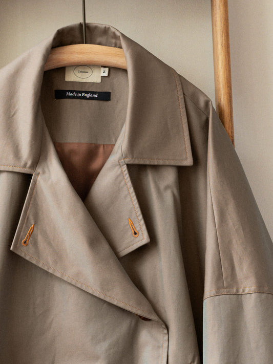 Showerproof Cotton Gabardine Poncho / Khaki