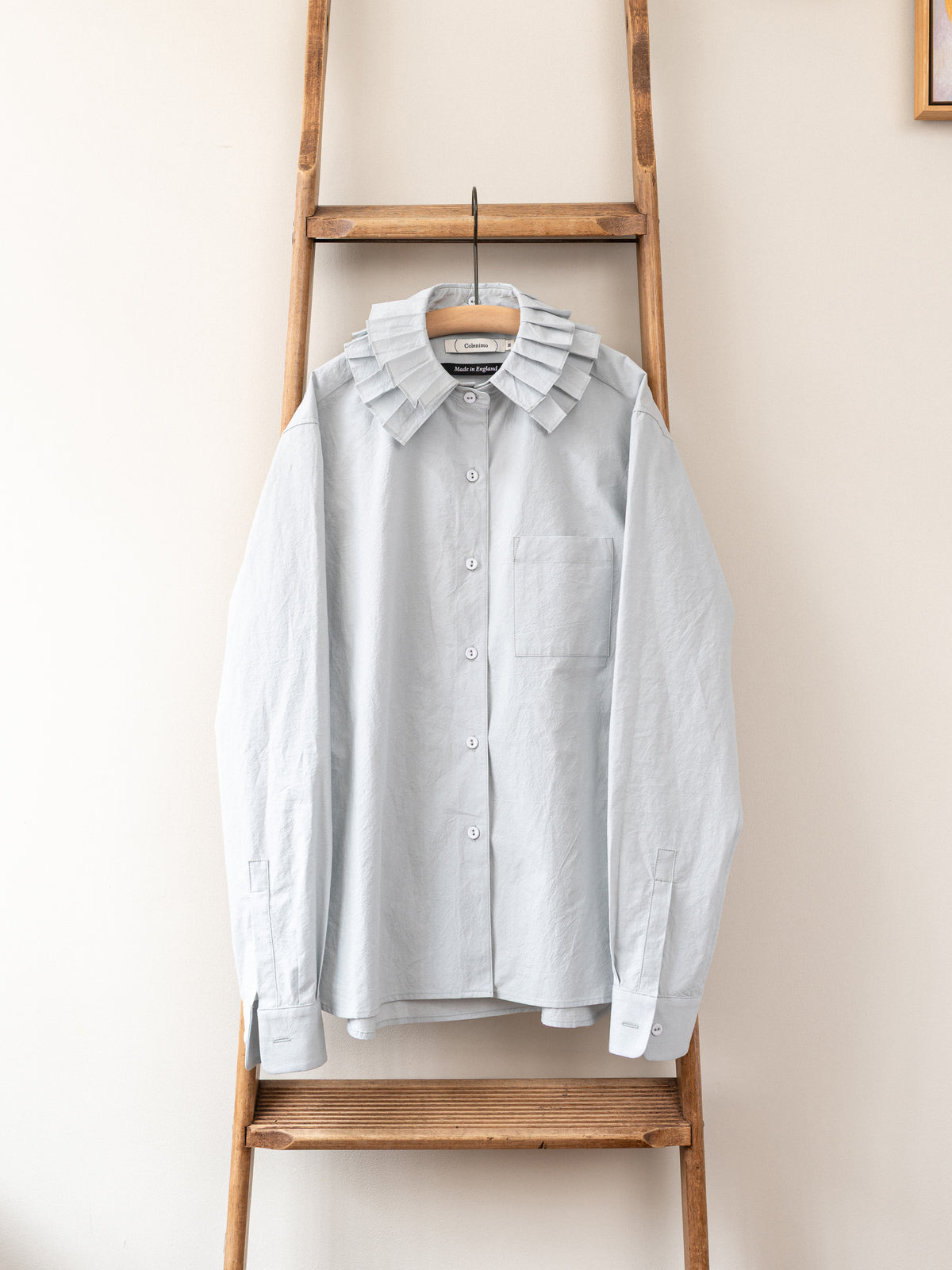 Detachable Ruffle Collar Top / Grey Blue