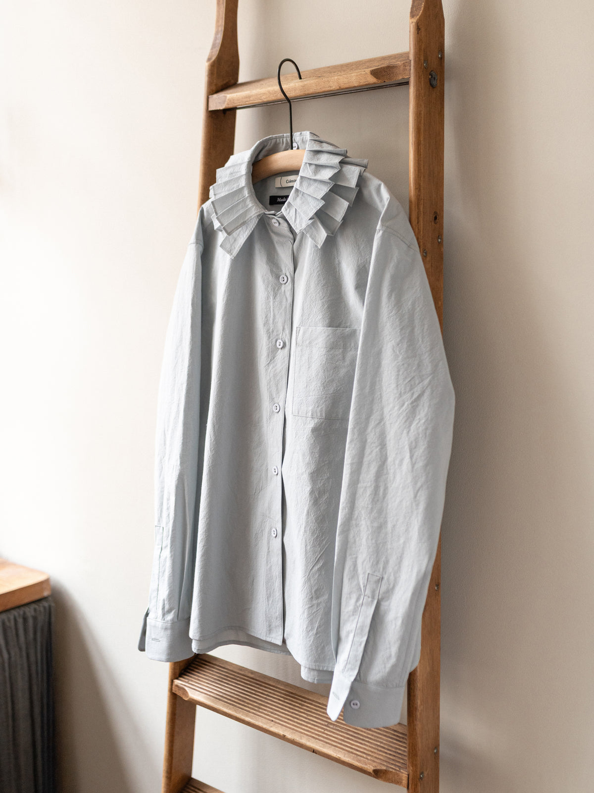 Detachable Ruffle Collar Top / Grey Blue