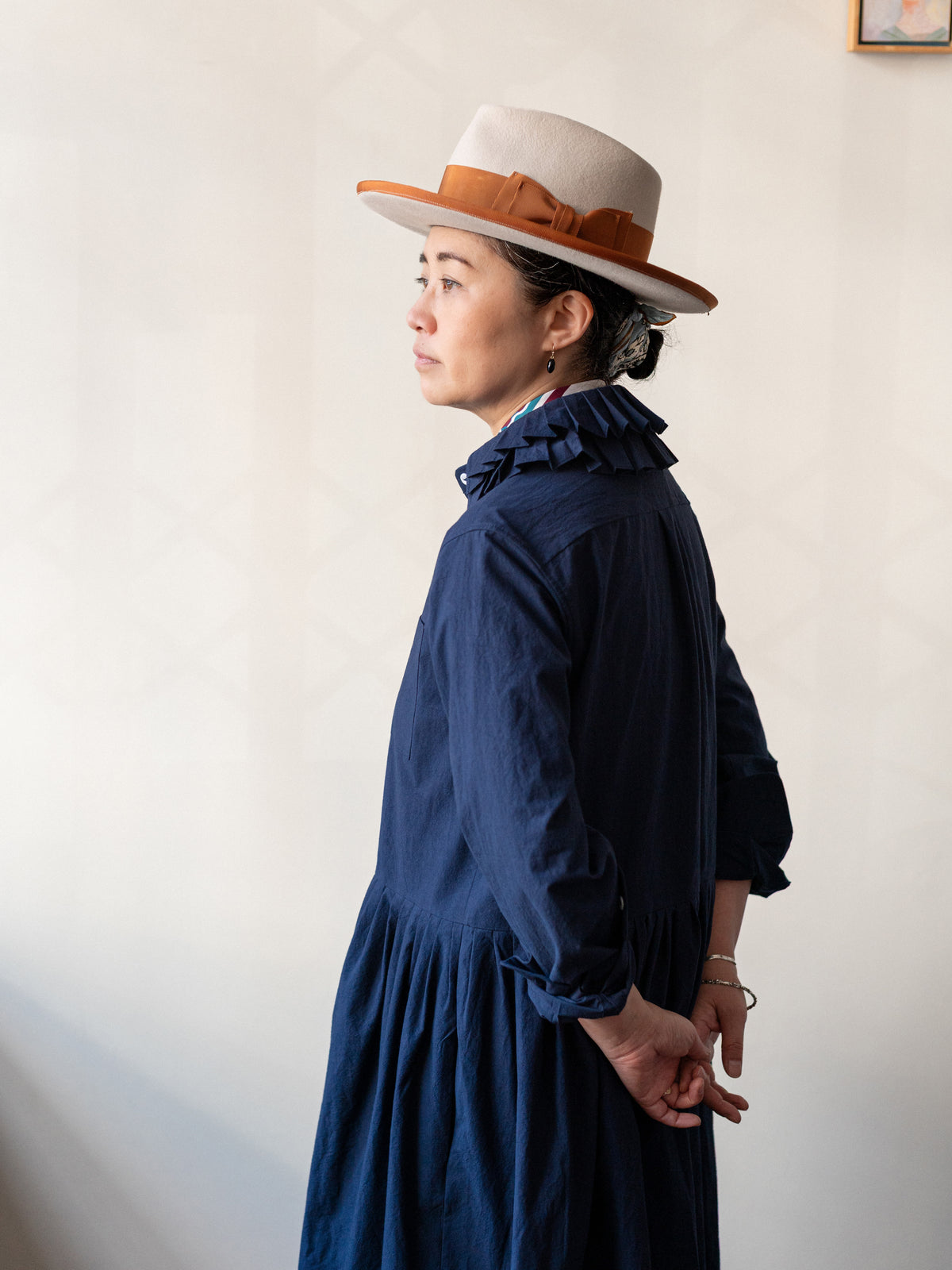 Double Ruffle Typewriter Cotton Dress / Navy