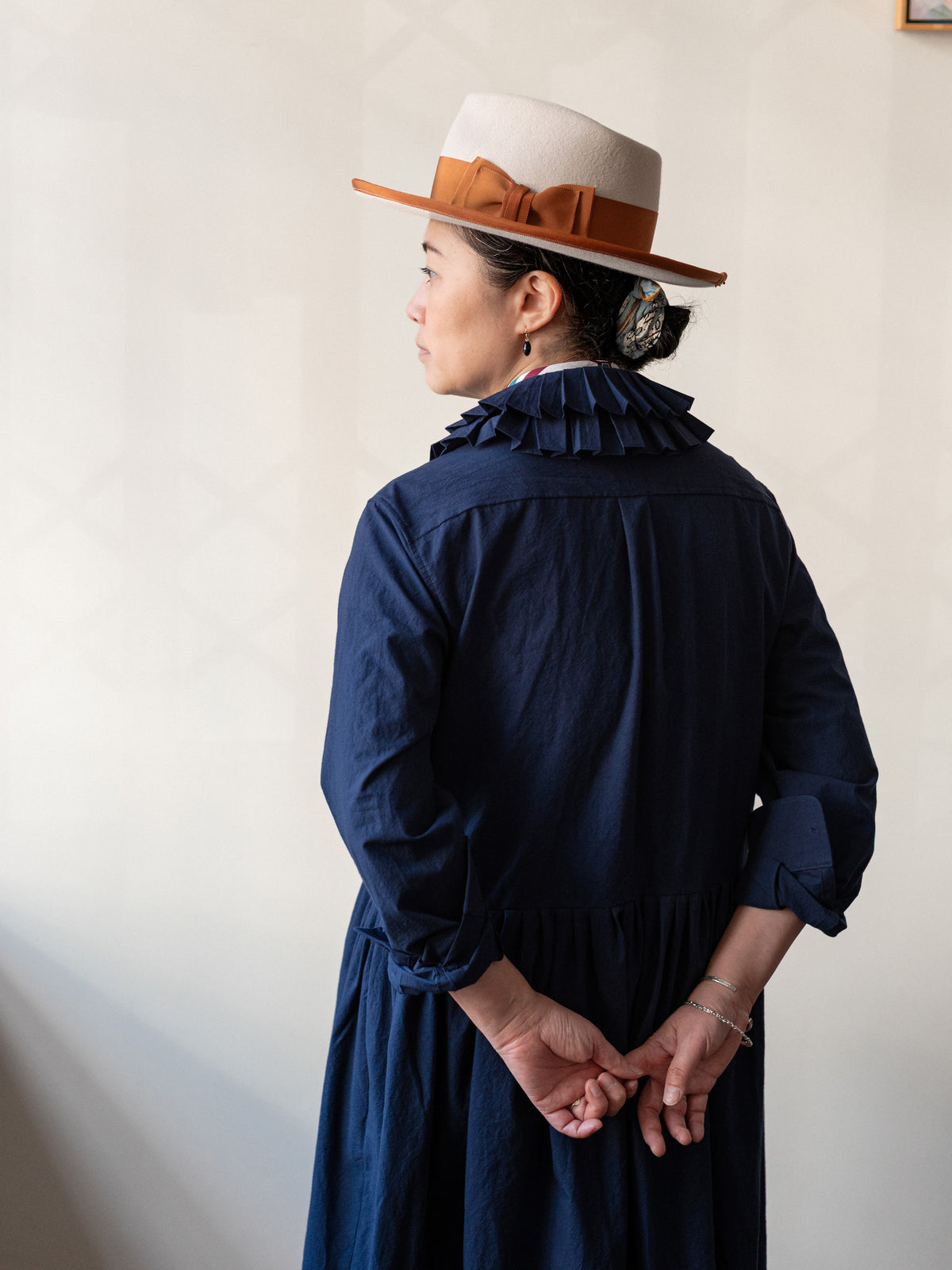 Double Ruffle Typewriter Cotton Dress / Navy