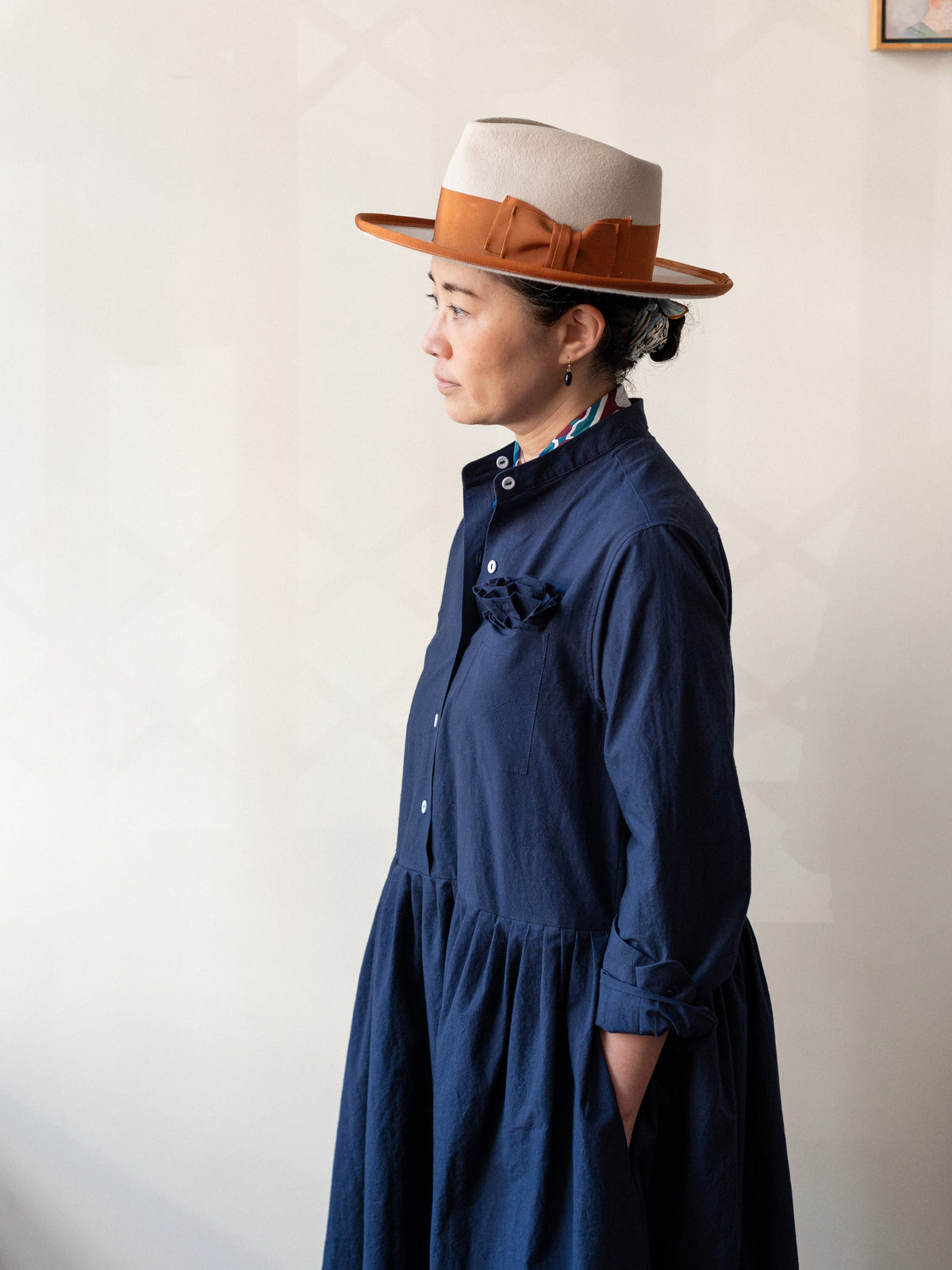 Double Ruffle Typewriter Cotton Dress / Navy