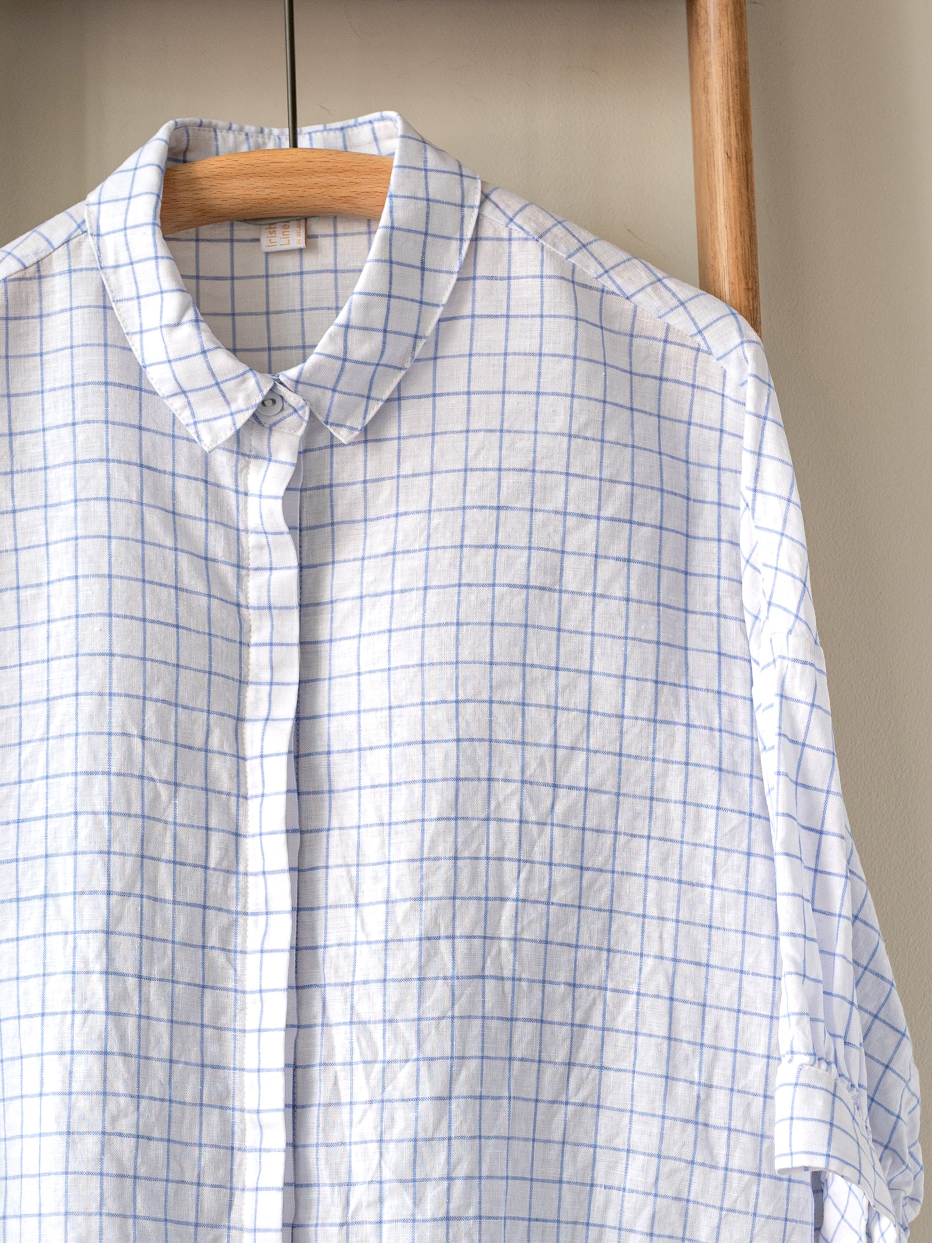 Irish Linen Balloon Sleeve Top / Windowpane