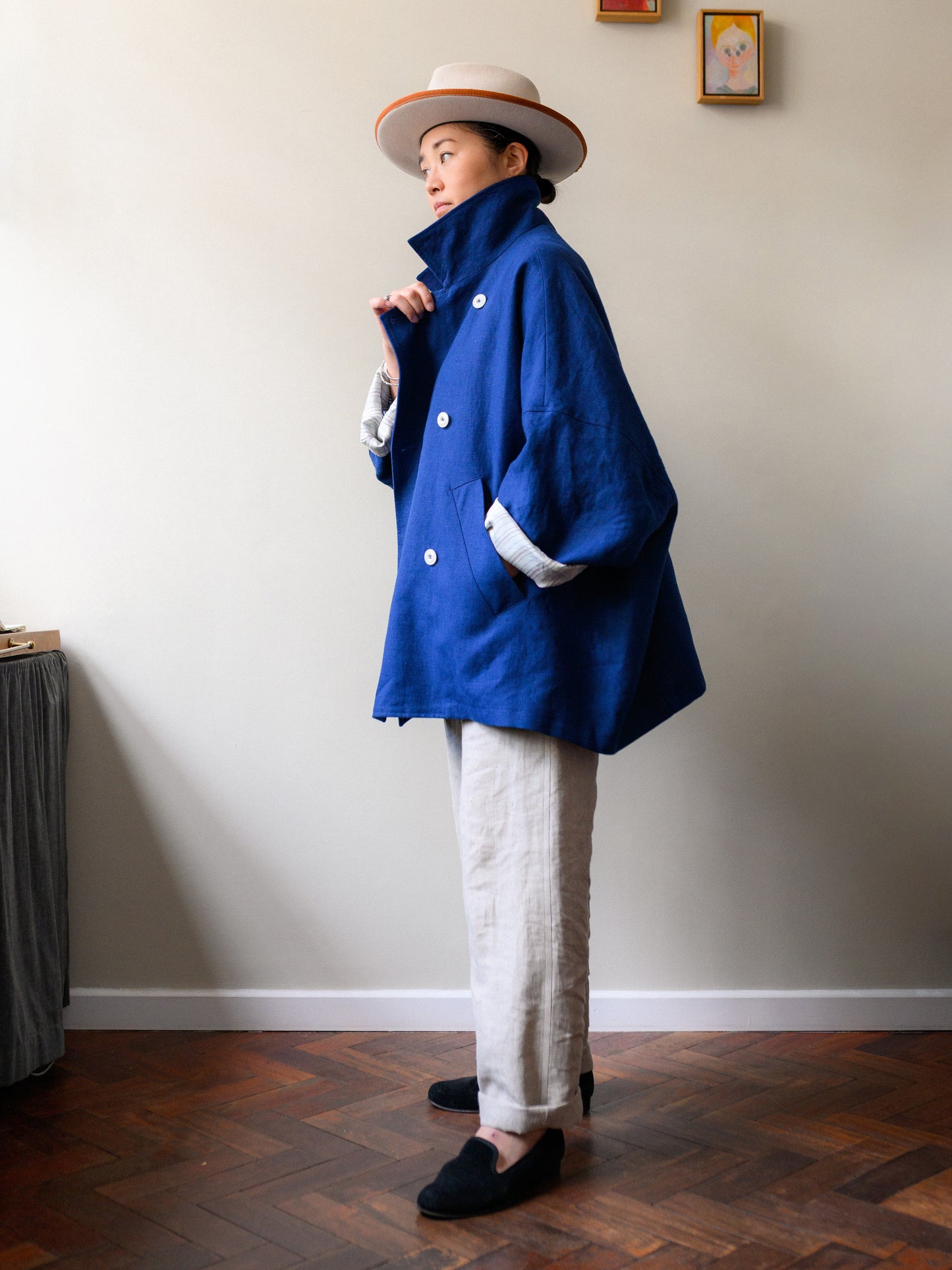Irish Linen Poncho – Blue