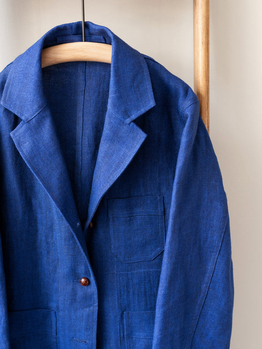 Irish Linen Worker Jacket / Blue Herringbone