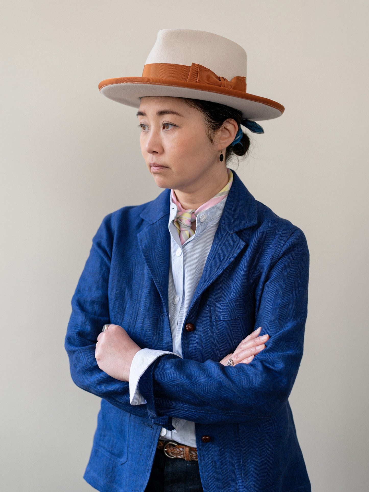 Irish Linen Worker Jacket / Blue Herringbone