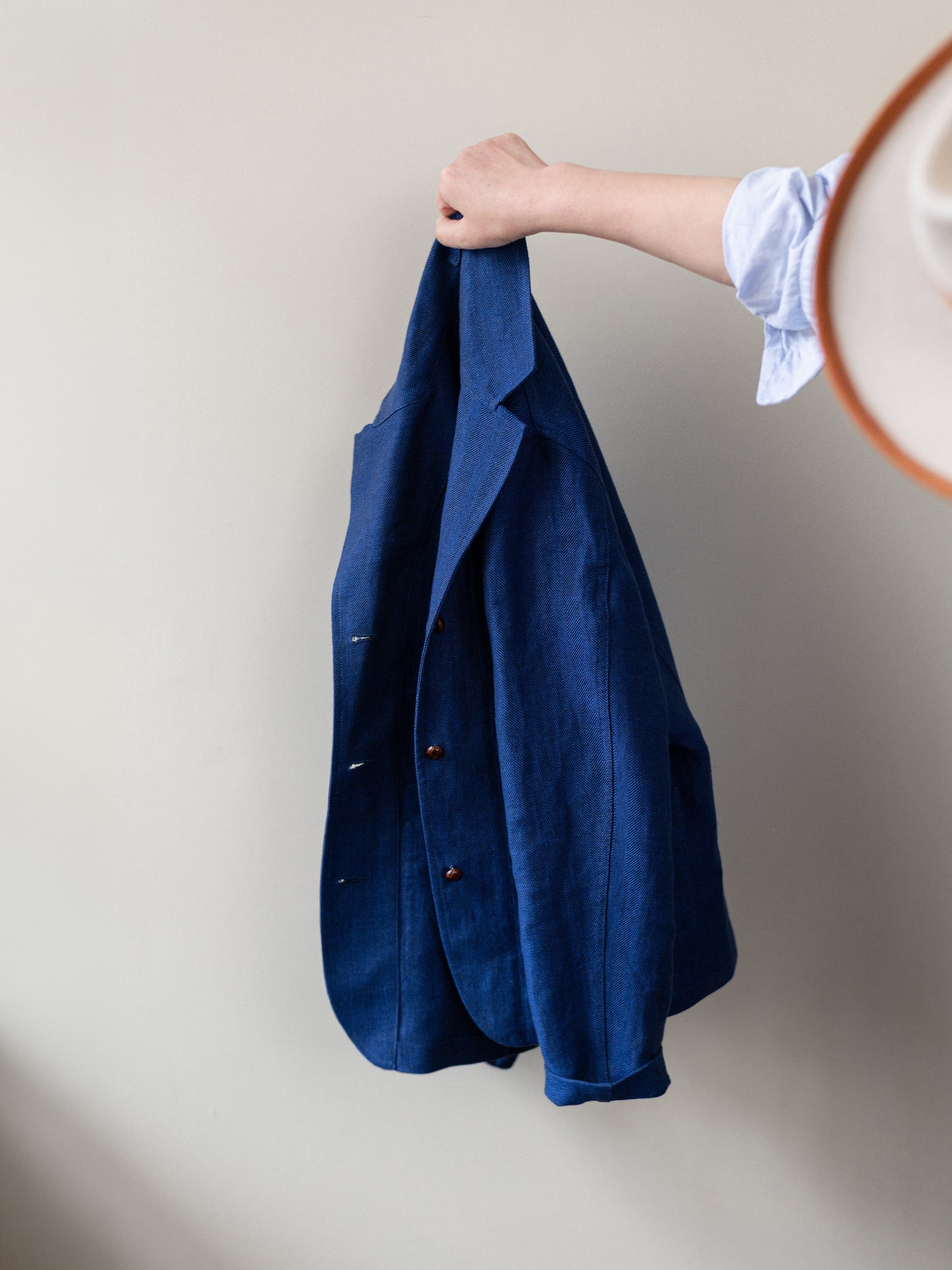 Irish Linen Worker Jacket / Blue Herringbone
