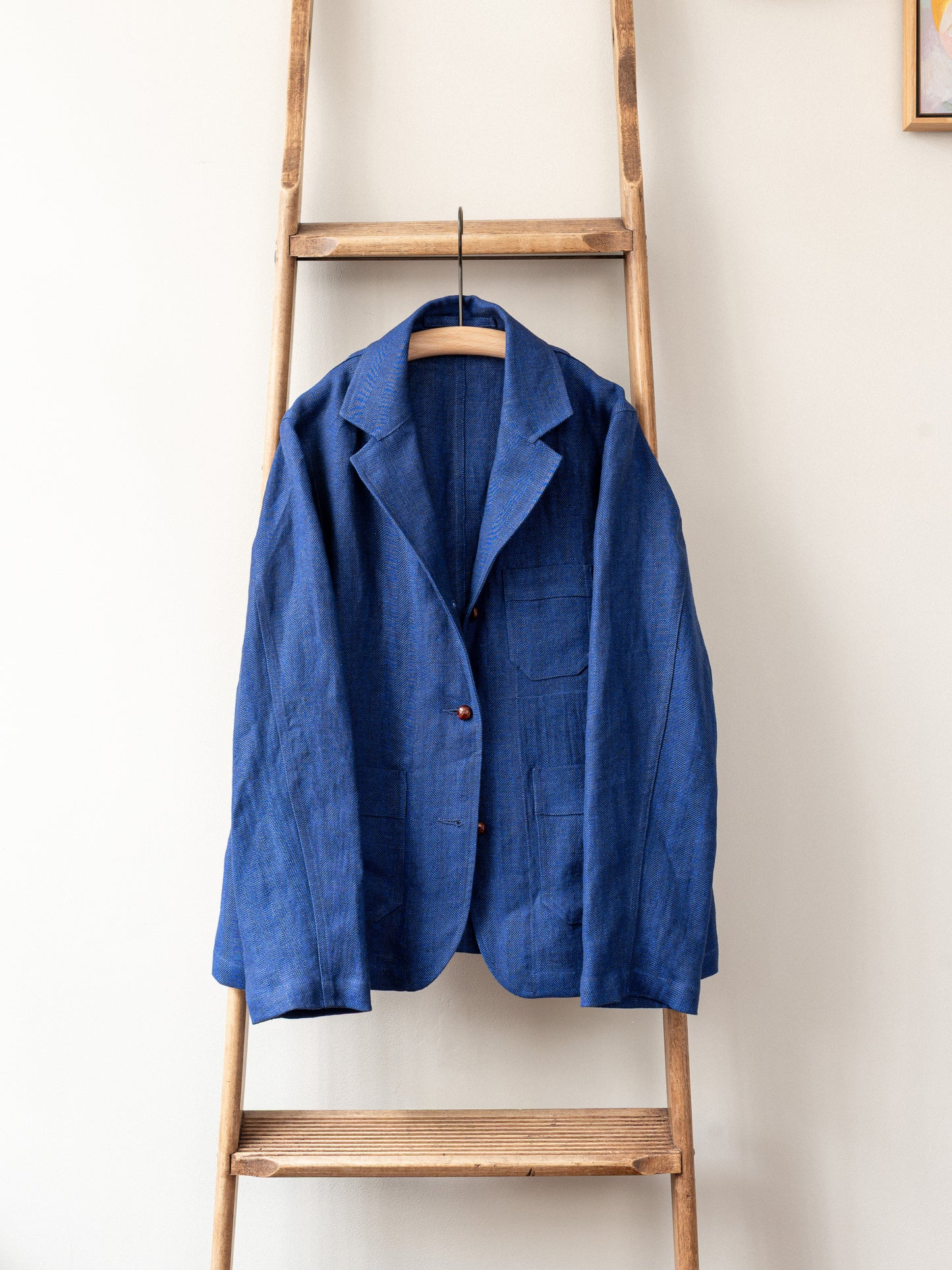Irish Linen Worker Jacket / Blue Herringbone