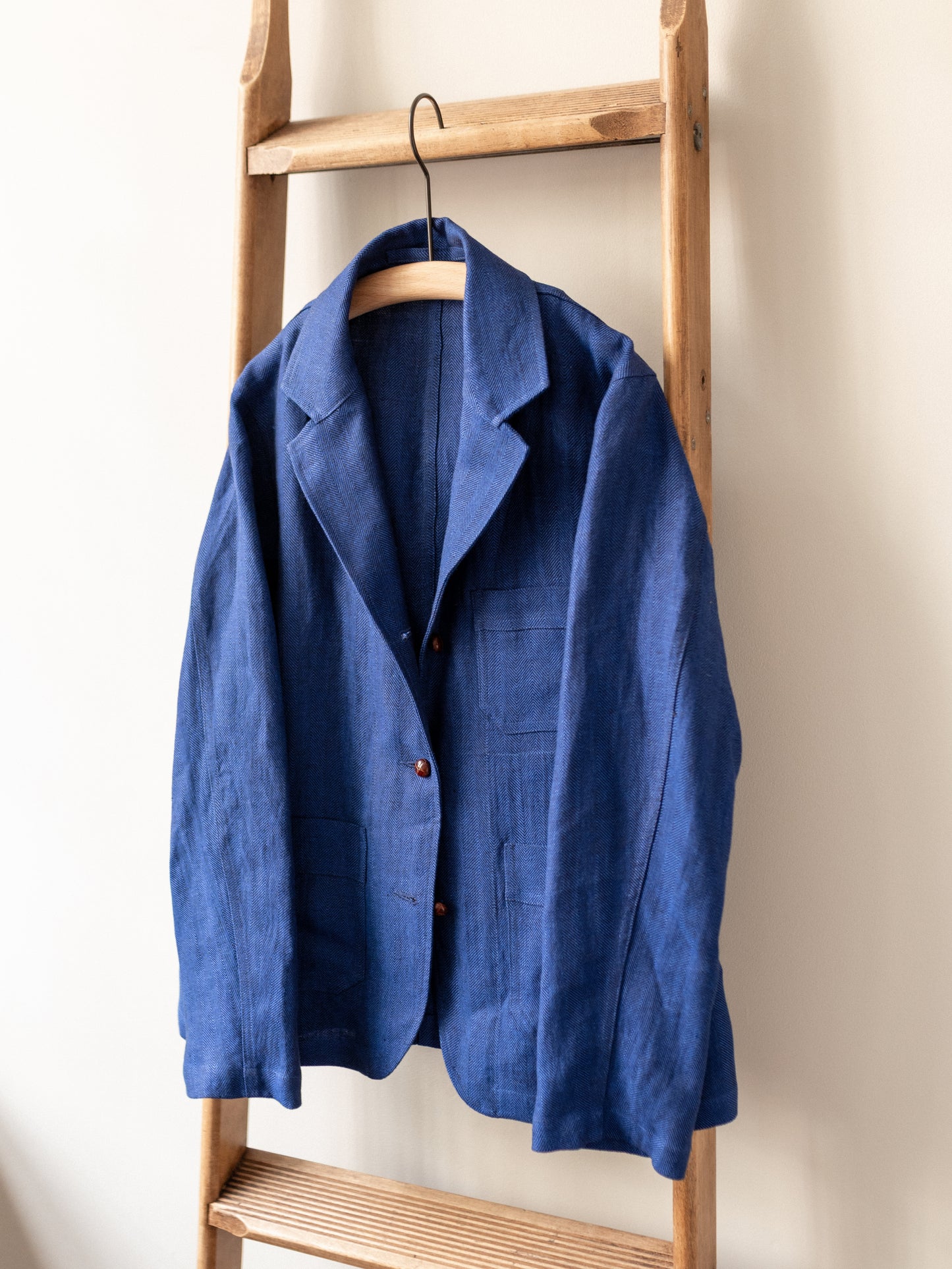 Irish Linen Worker Jacket / Blue Herringbone
