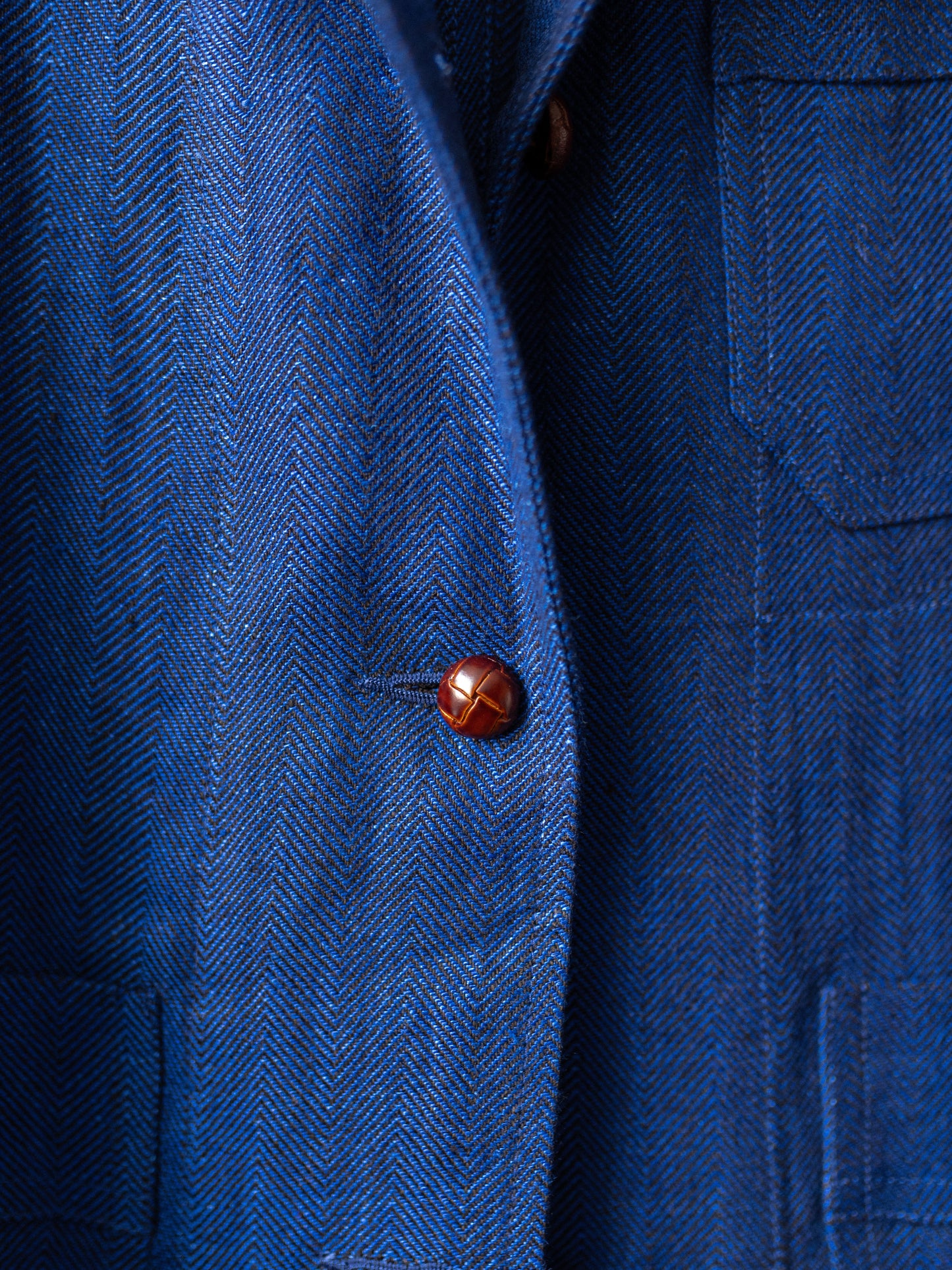 Irish Linen Worker Jacket / Blue Herringbone