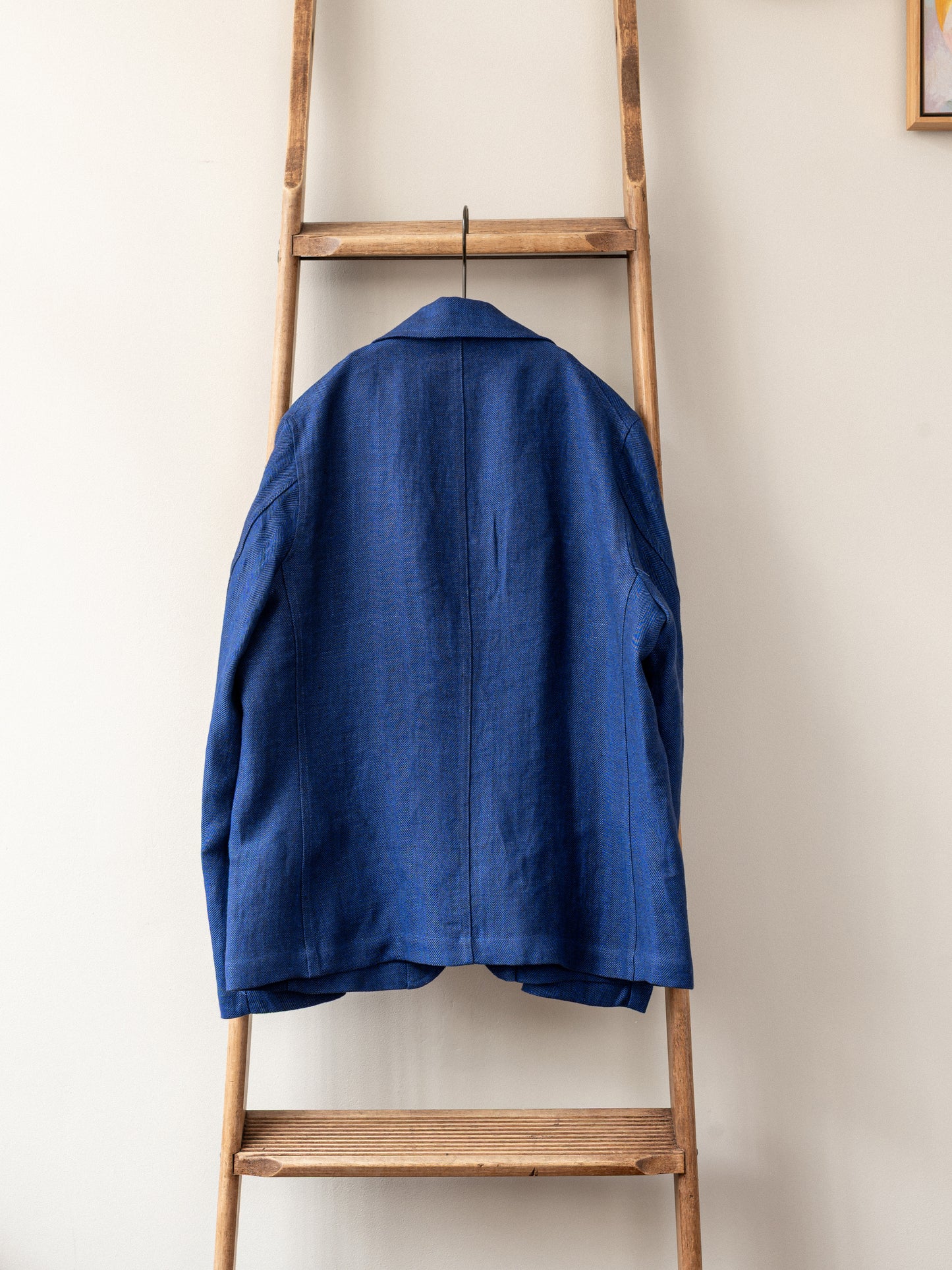 Irish Linen Worker Jacket / Blue Herringbone