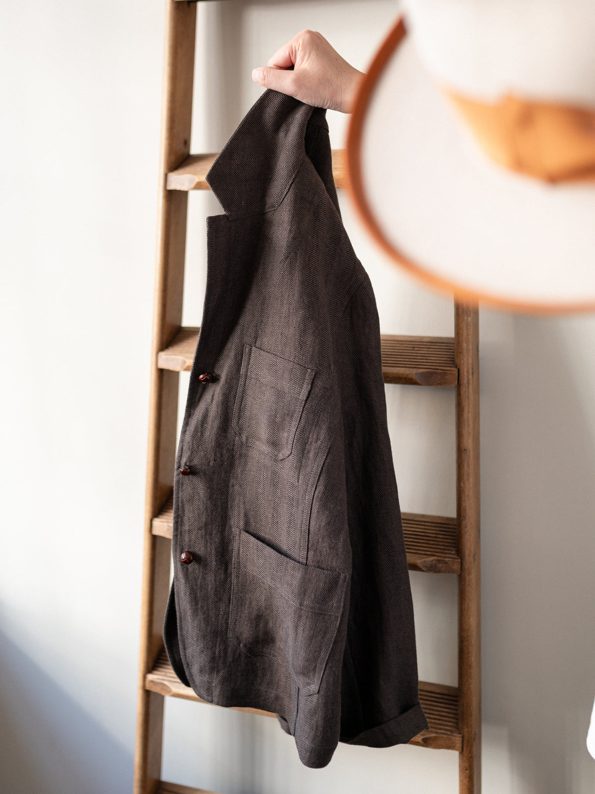 Irish Linen Worker Jacket / Brown Herringbone