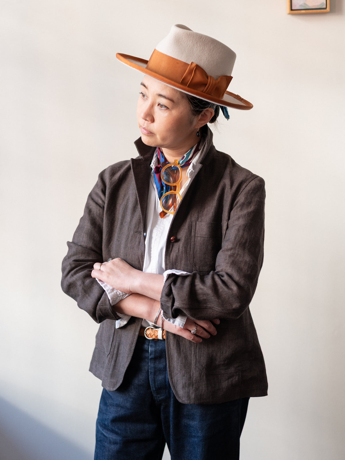 Irish Linen Worker Jacket / Brown Herringbone