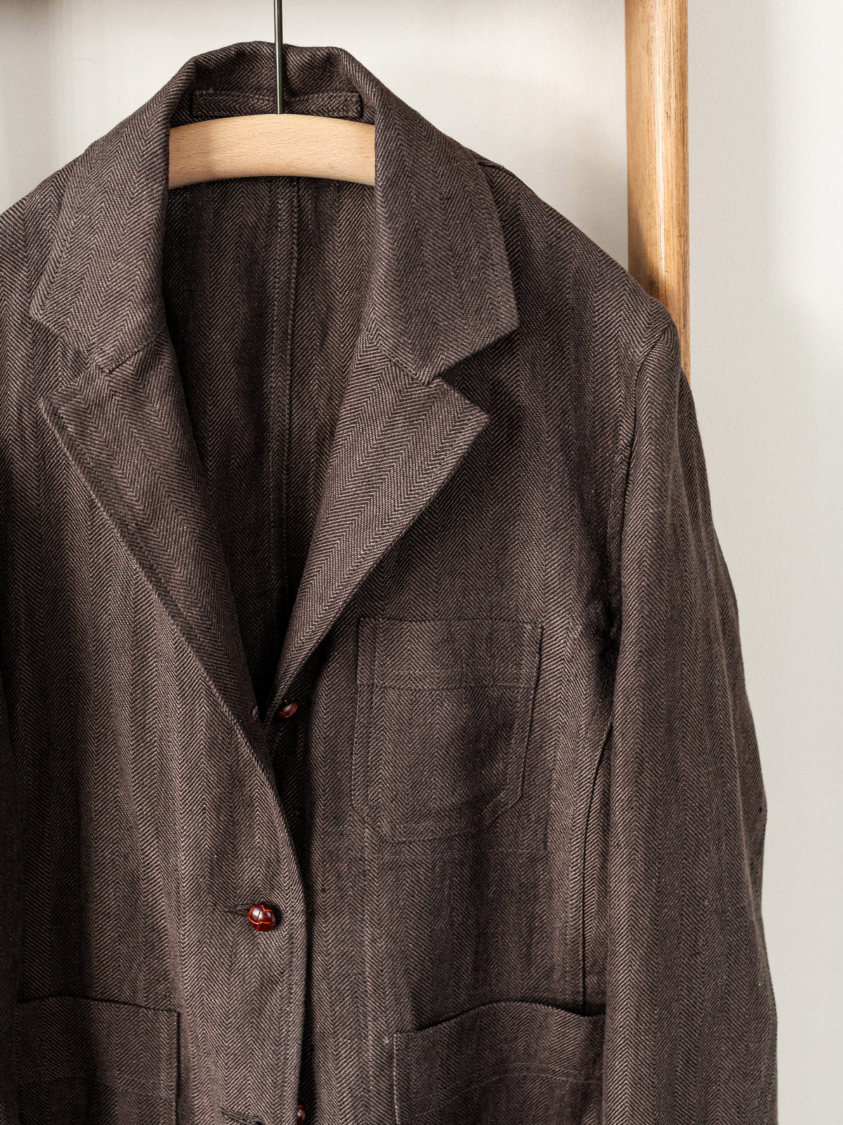 Irish Linen Worker Jacket / Brown Herringbone