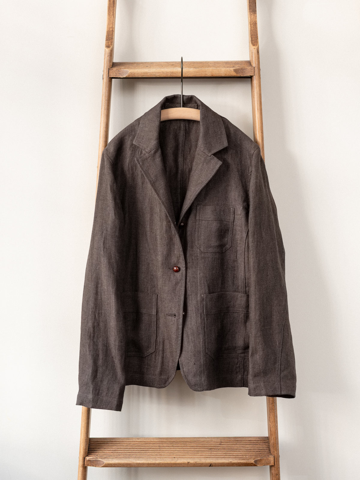 Irish Linen Worker Jacket / Brown Herringbone
