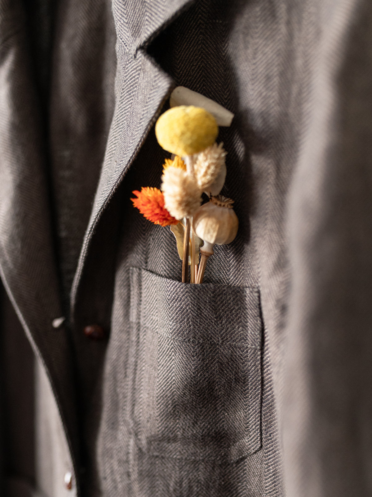 Irish Linen Worker Jacket / Brown Herringbone