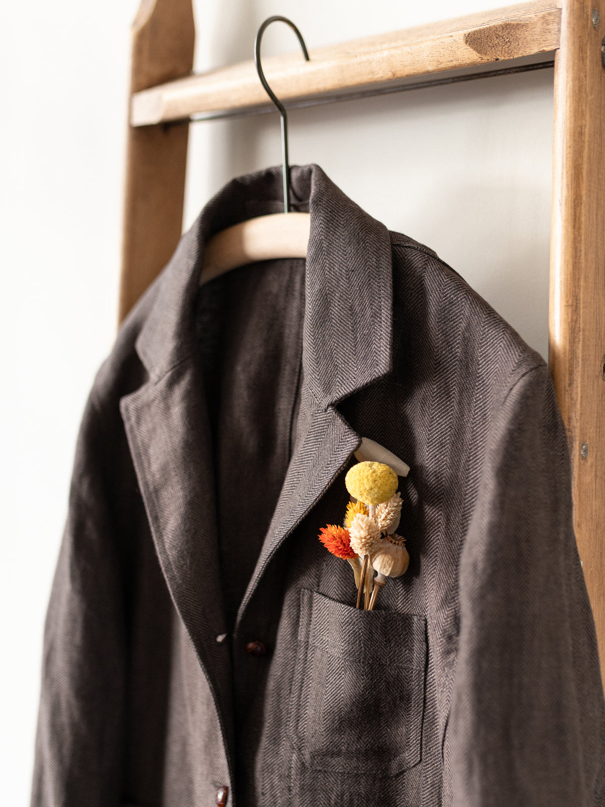 Irish Linen Worker Jacket / Brown Herringbone