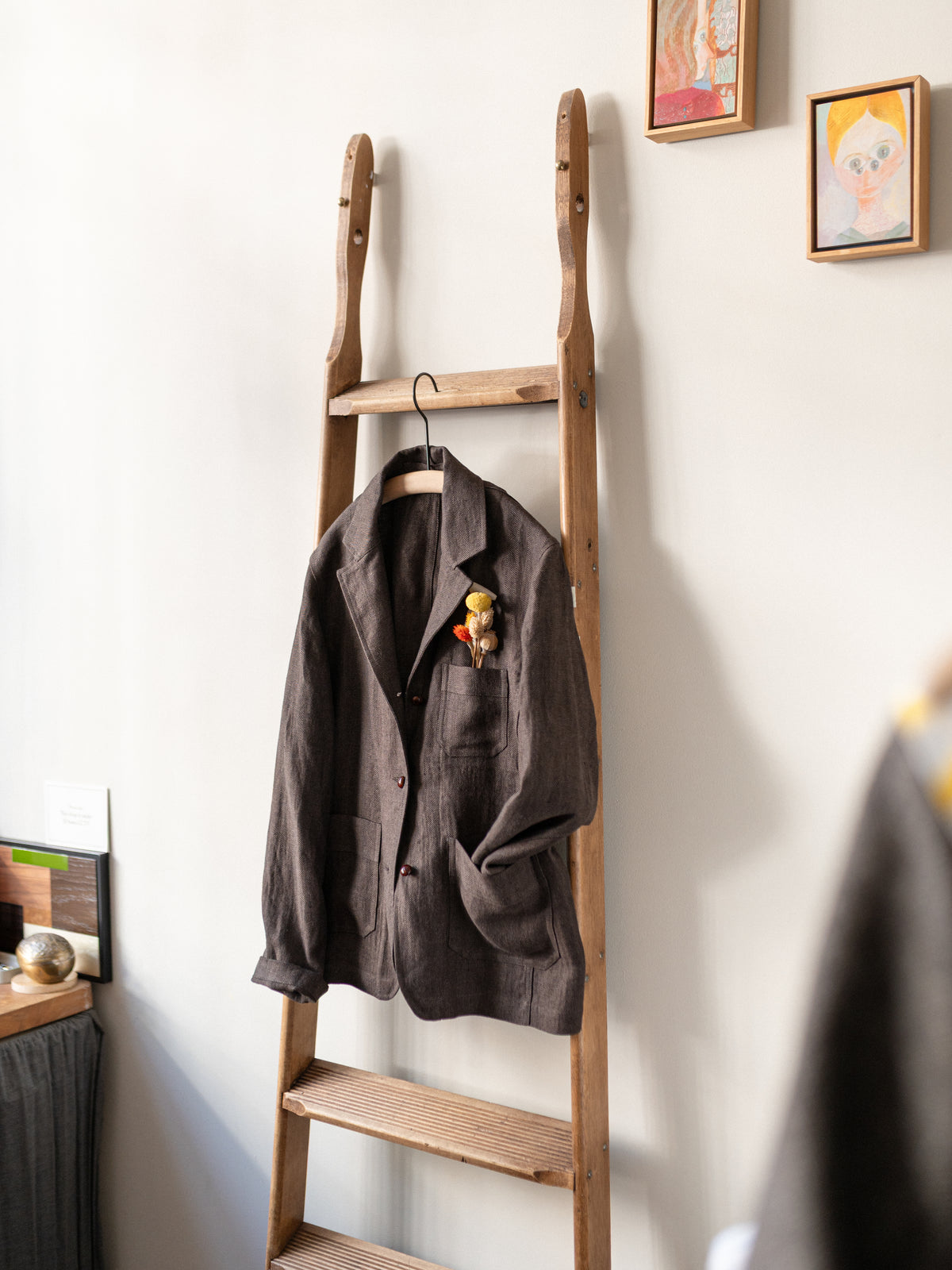 Irish Linen Worker Jacket / Brown Herringbone