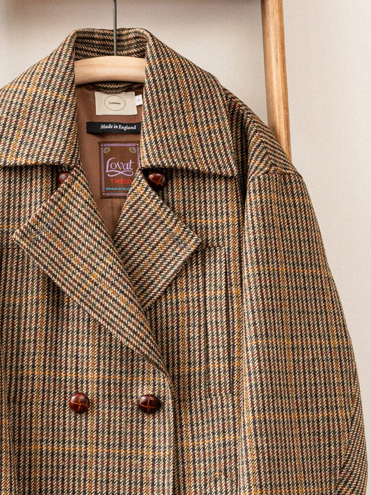 Long Peacoat / Bracken Check Tweed