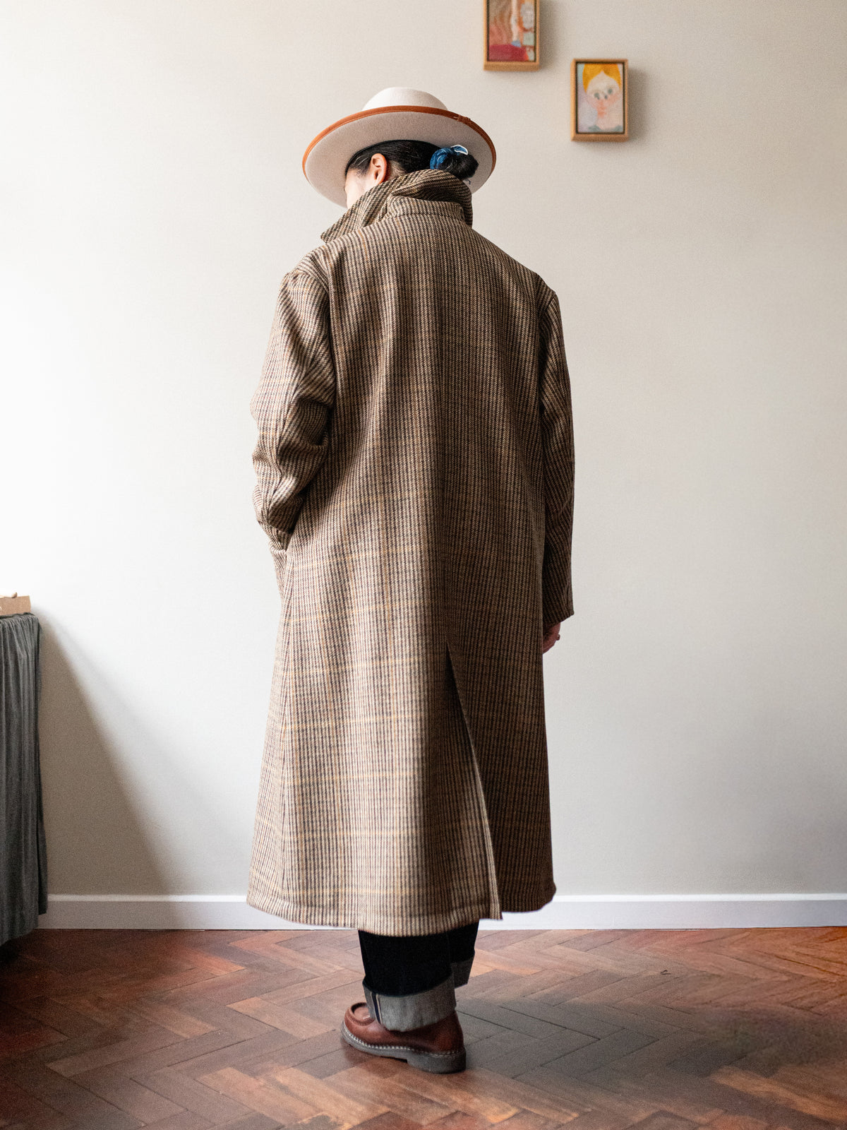 Long Peacoat / Bracken Check Tweed