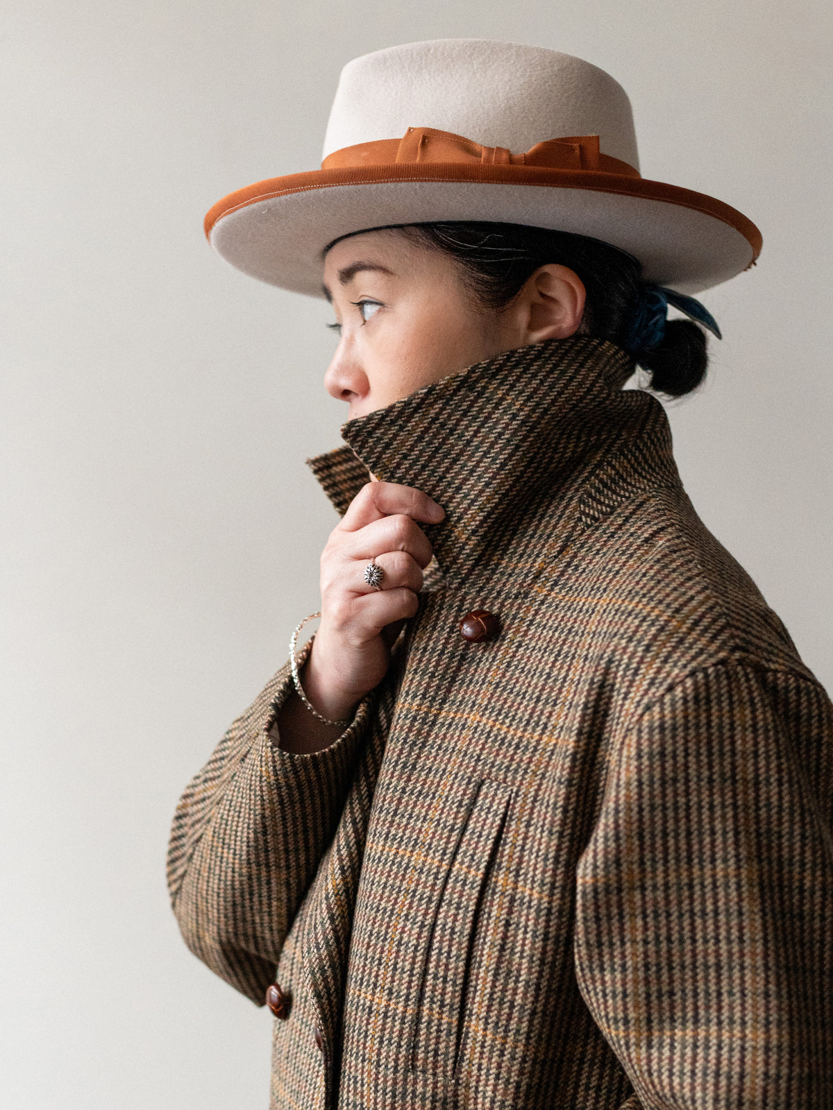 Long Peacoat / Bracken Check Tweed