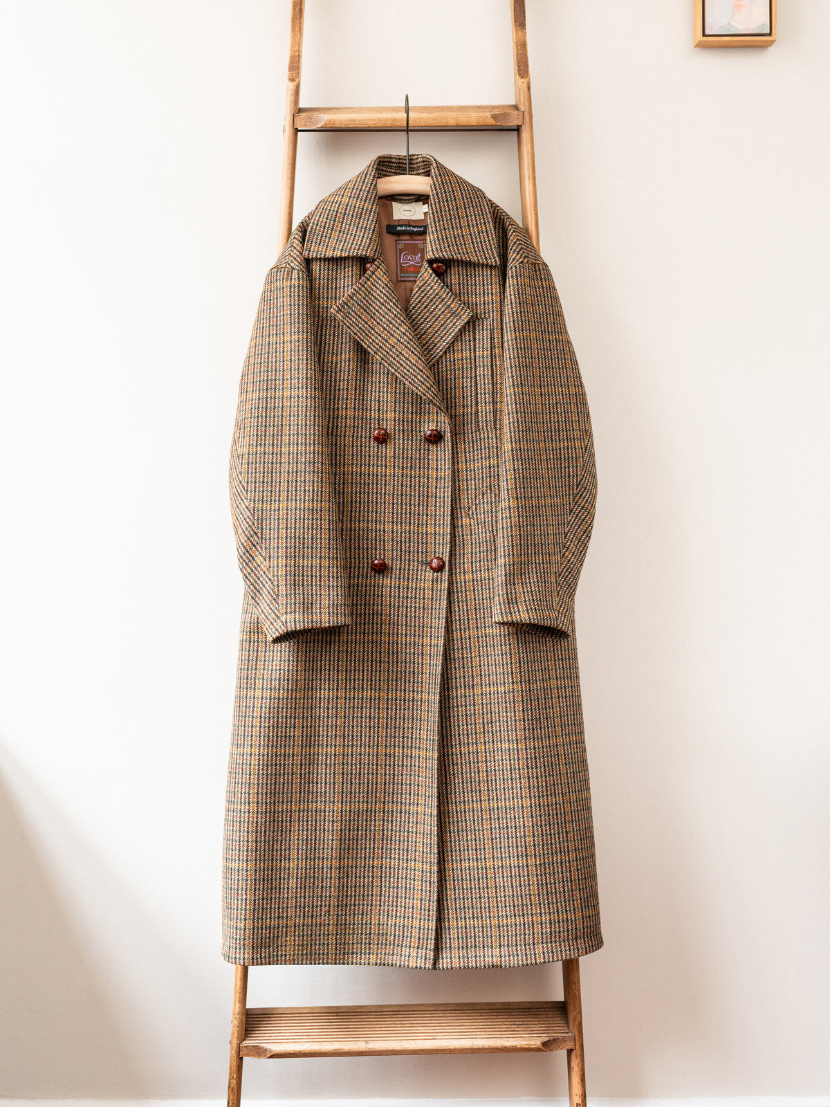 Long Peacoat / Bracken Check Tweed