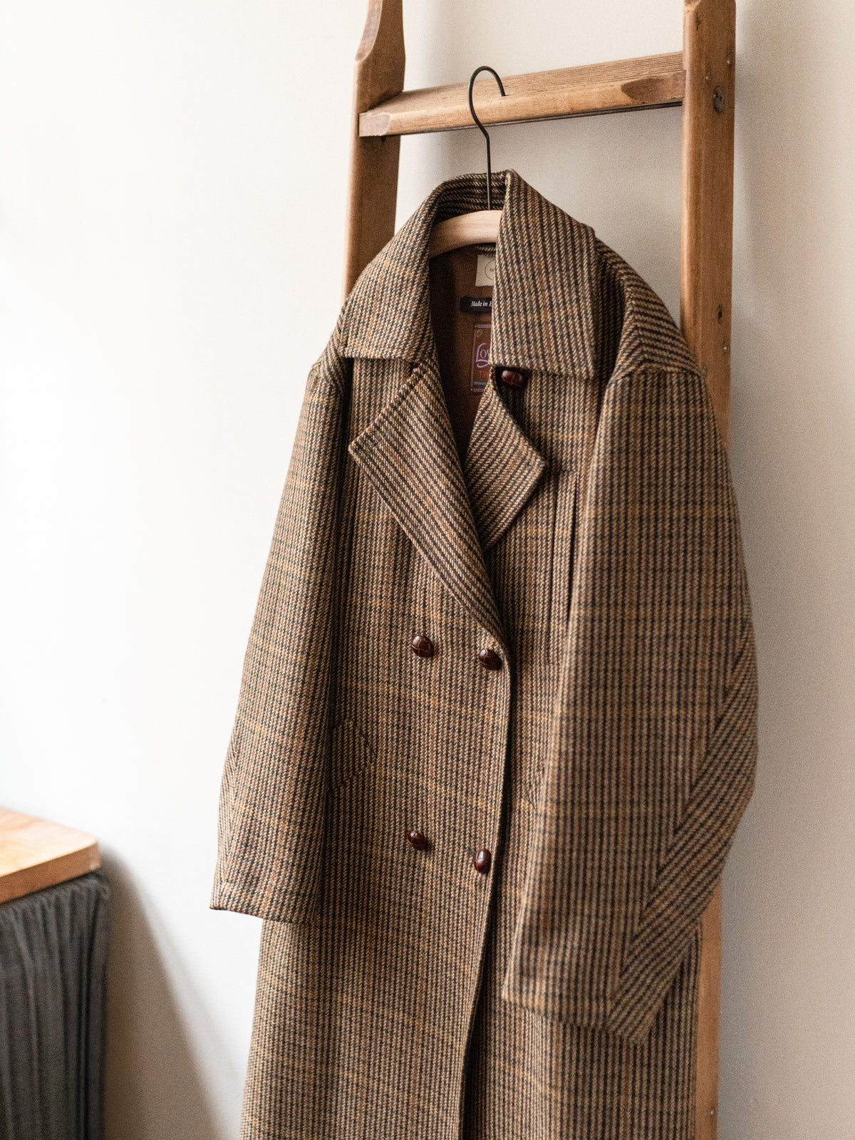 Long Peacoat / Bracken Check Tweed