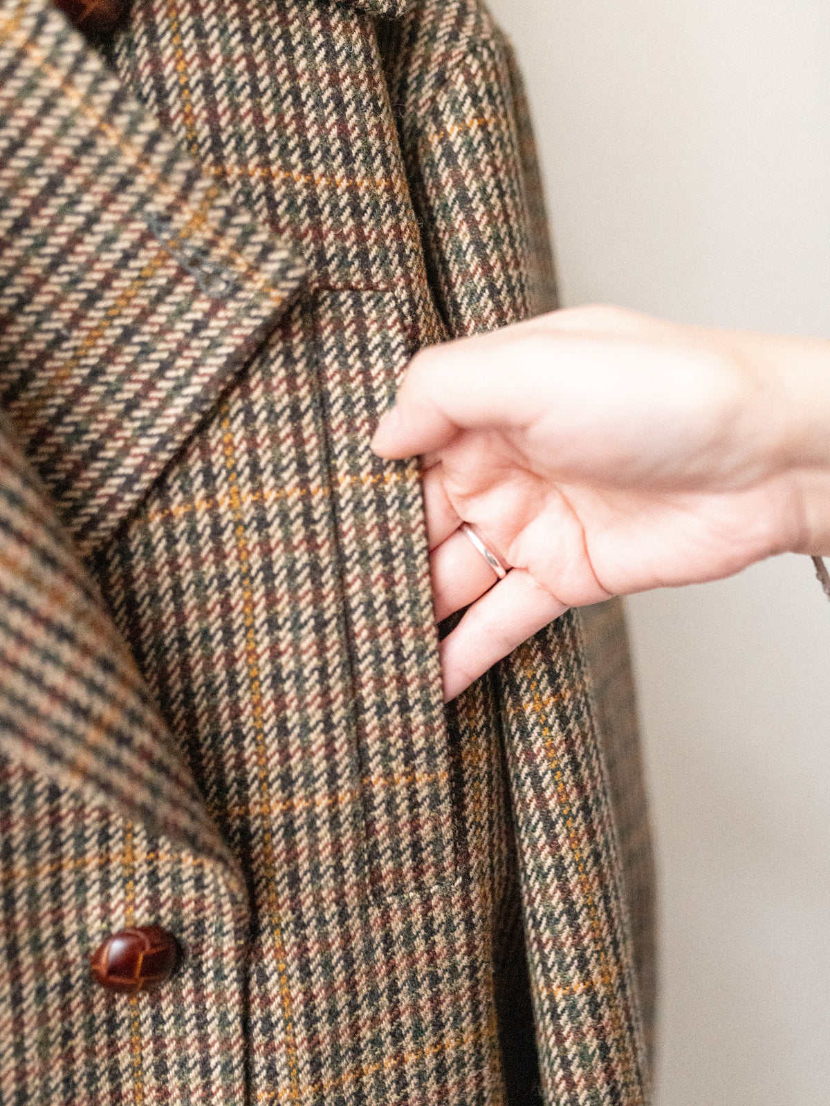 Long Peacoat / Bracken Check Tweed