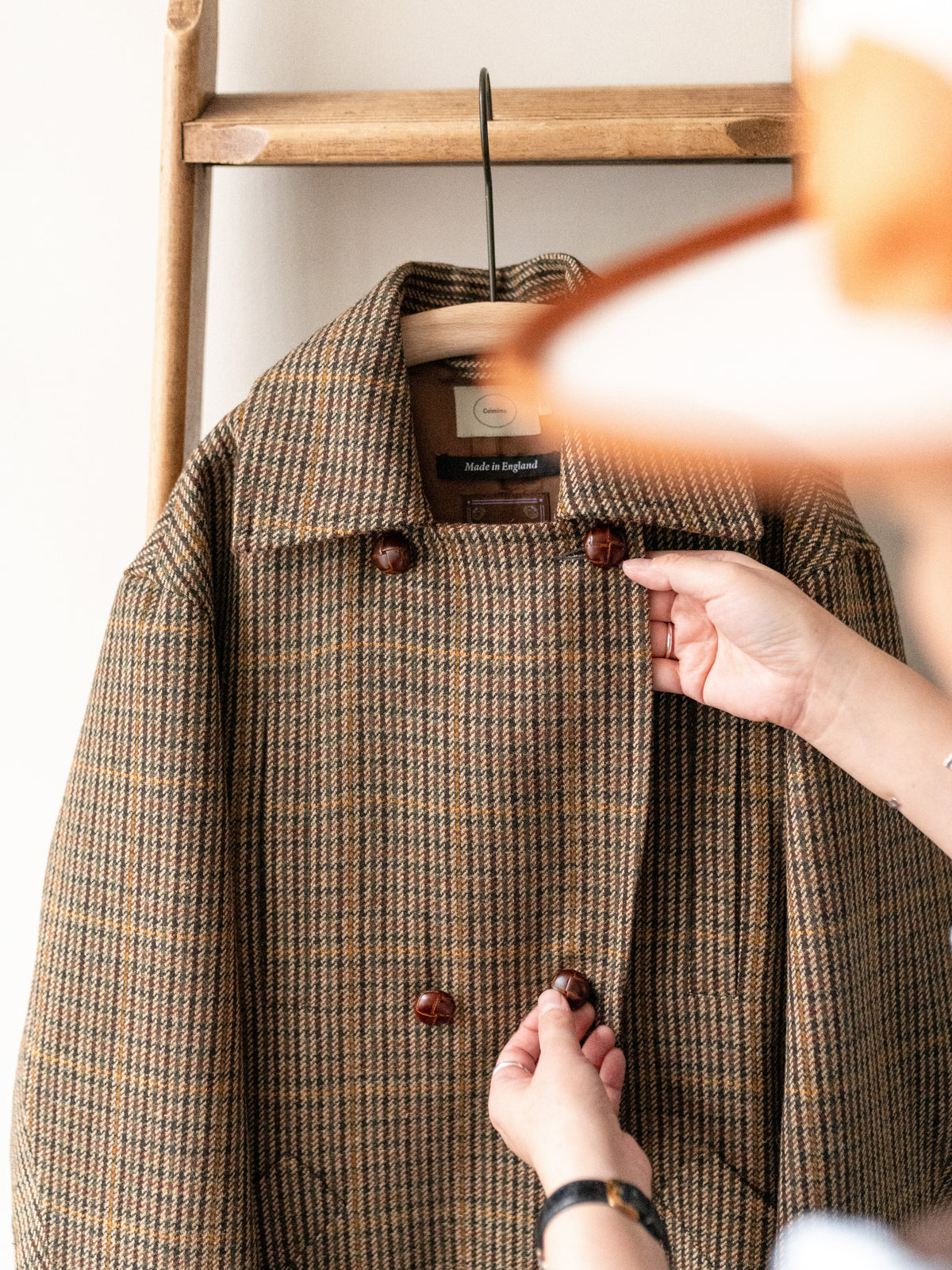 Long Peacoat / Bracken Check Tweed
