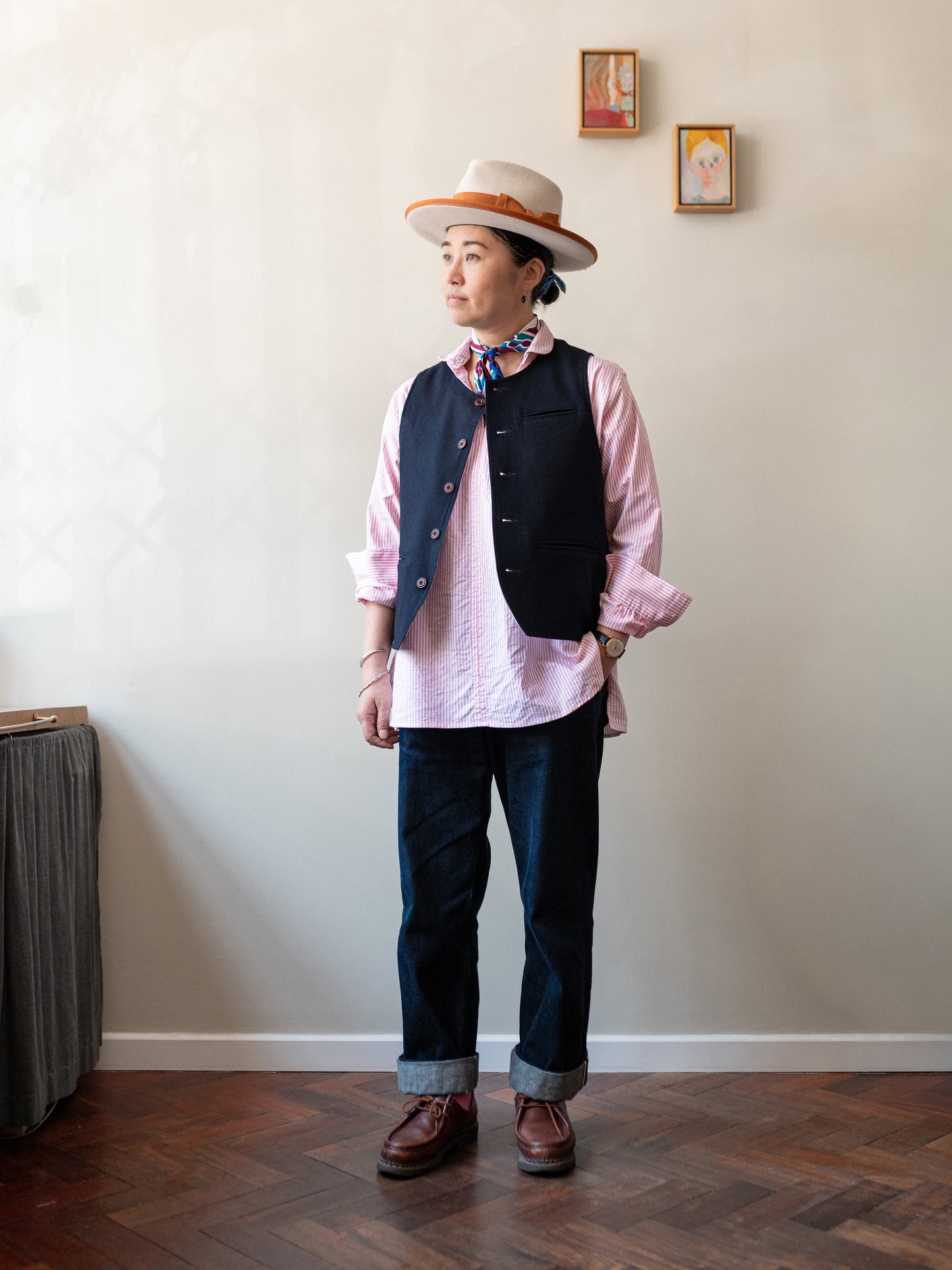 Melton Wool Reversible Vest / Dark Navy