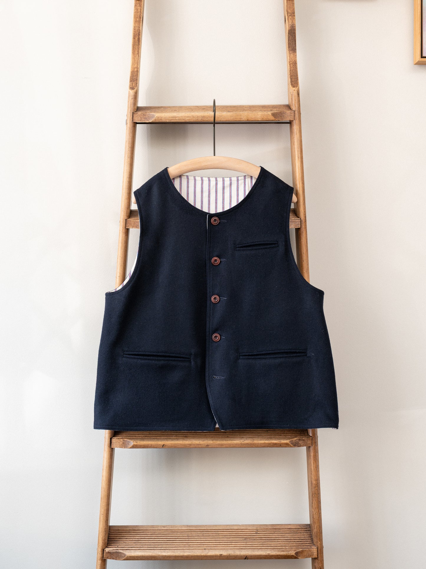Melton Wool Reversible Vest / Dark Navy
