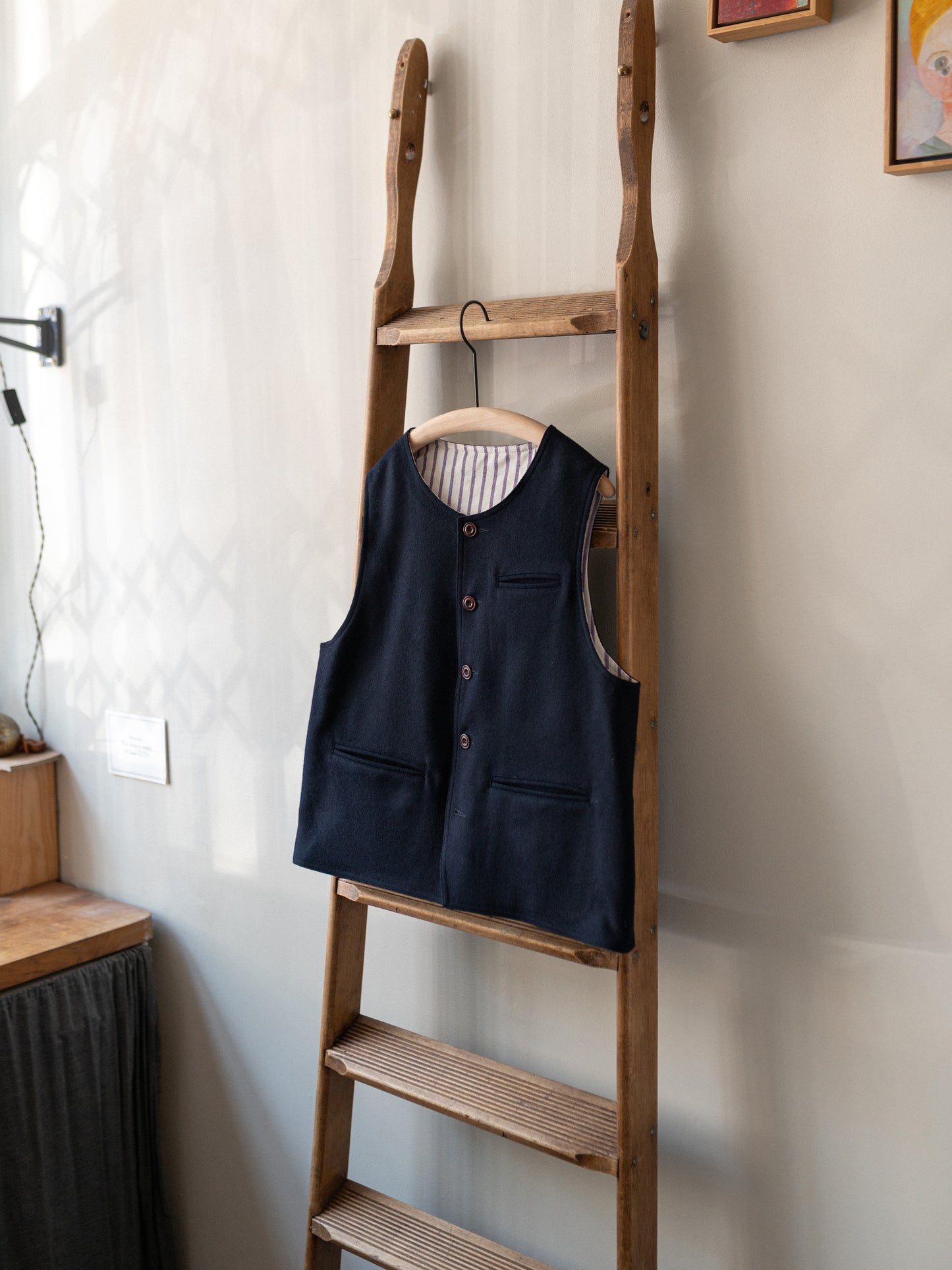 Melton Wool Reversible Vest / Dark Navy