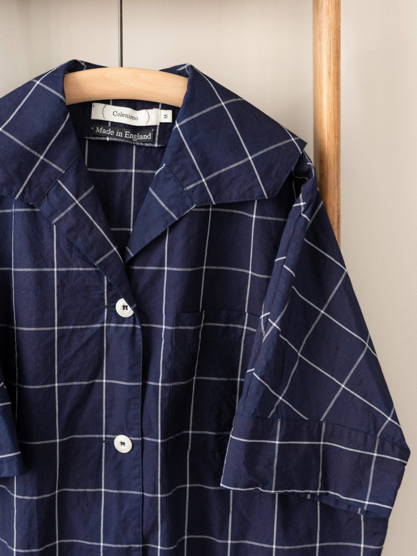 Open Collar Top / Indigo Windowpane