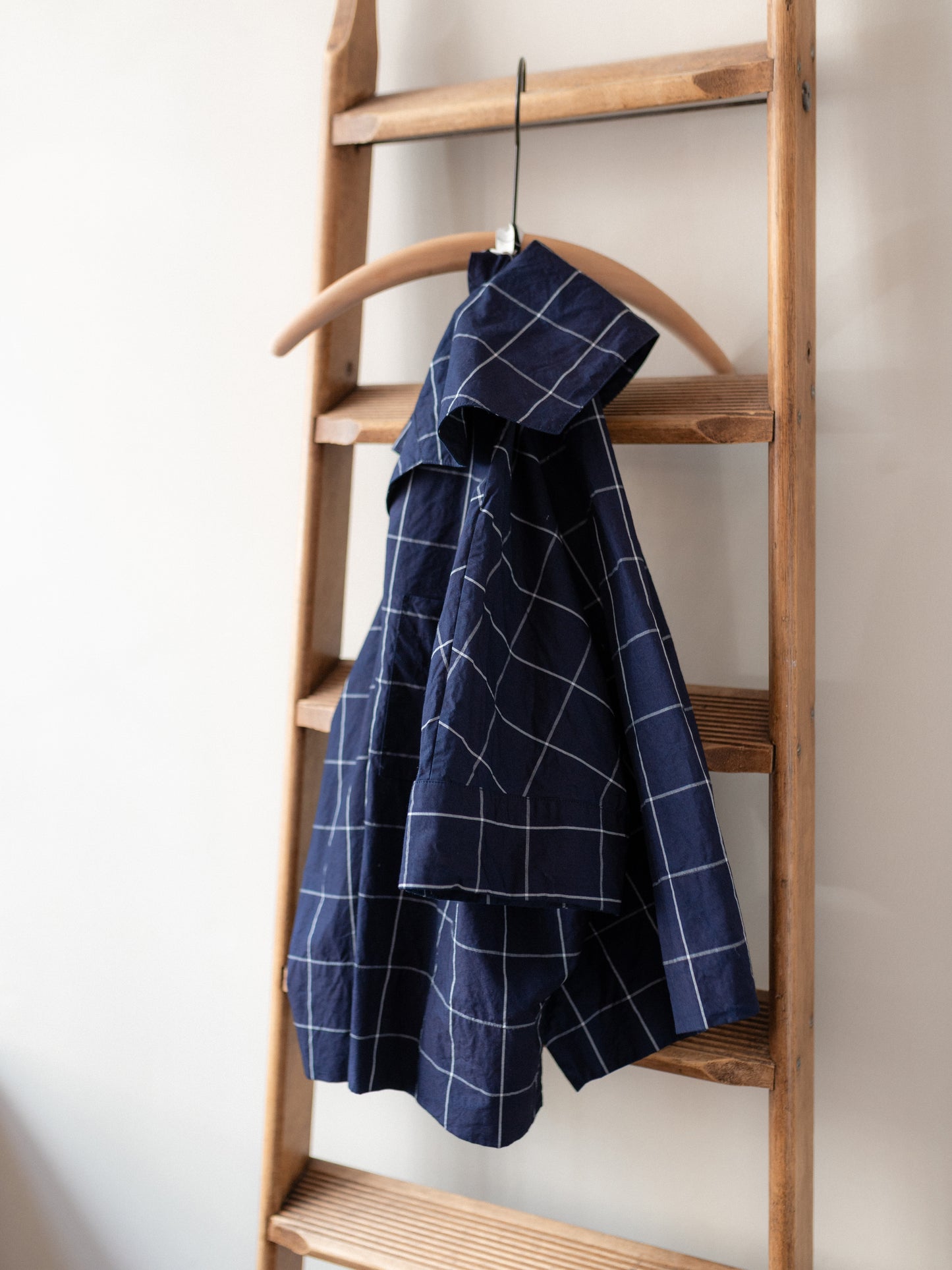 Open Collar Top / Indigo Windowpane