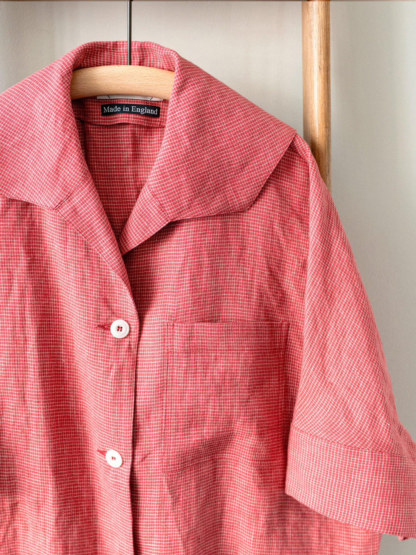 Open Collar Top / Red Irish Linen