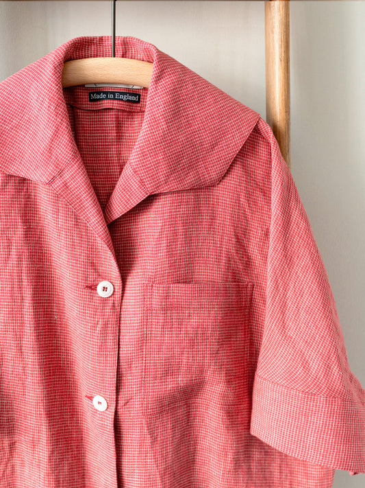 Open Collar Top / Red Irish Linen