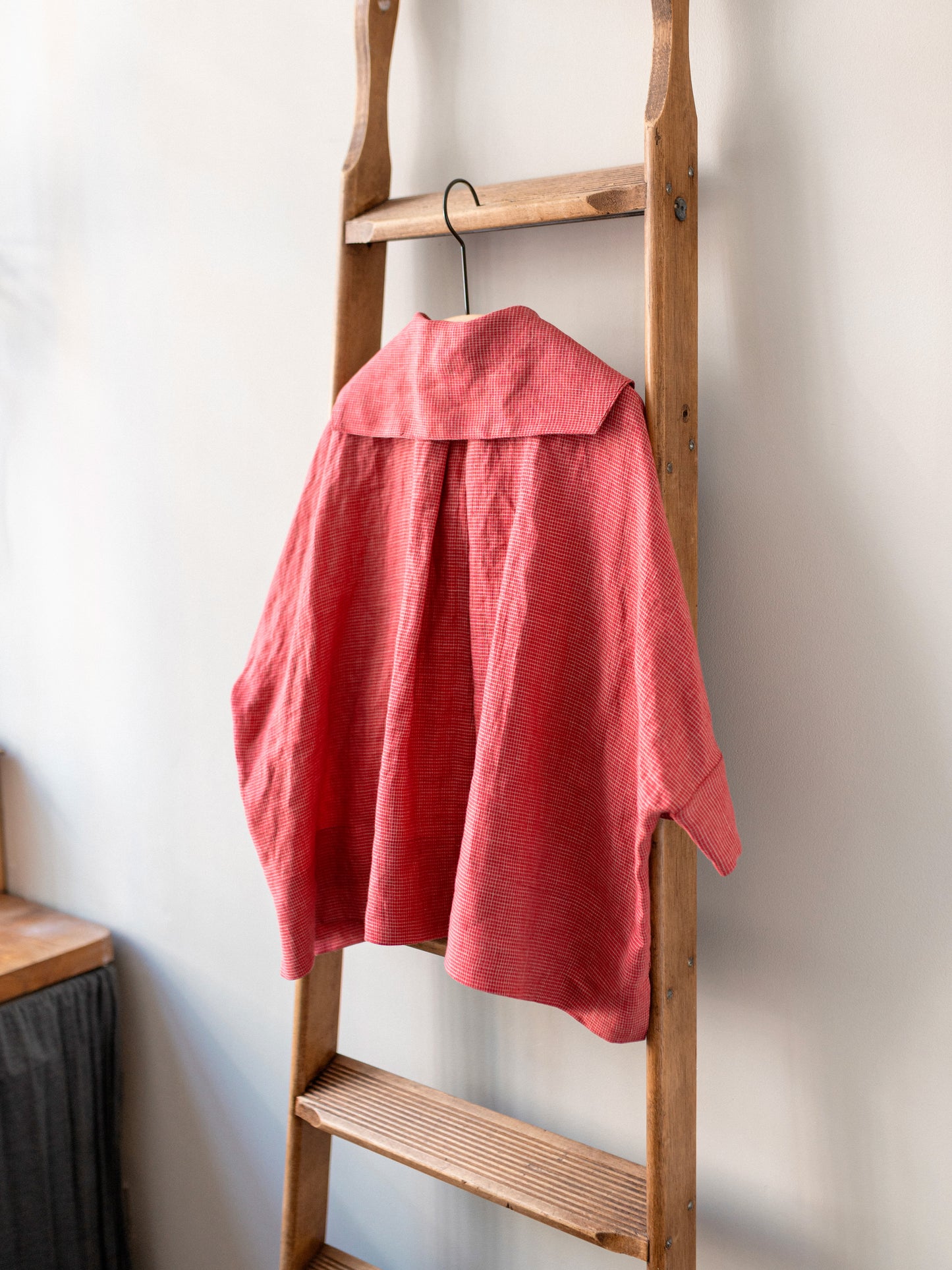 Open Collar Top / Red Irish Linen