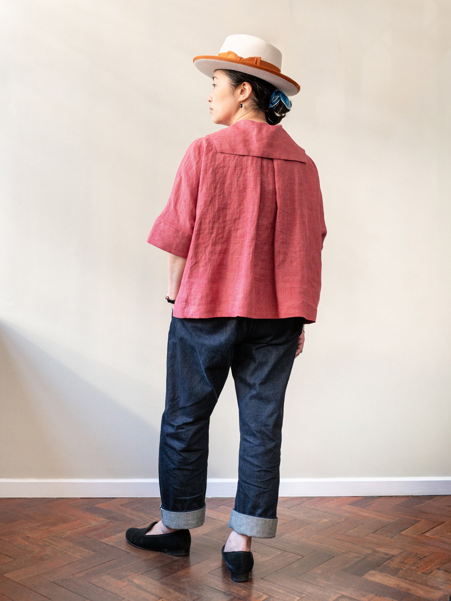 Open Collar Top / Red Irish Linen