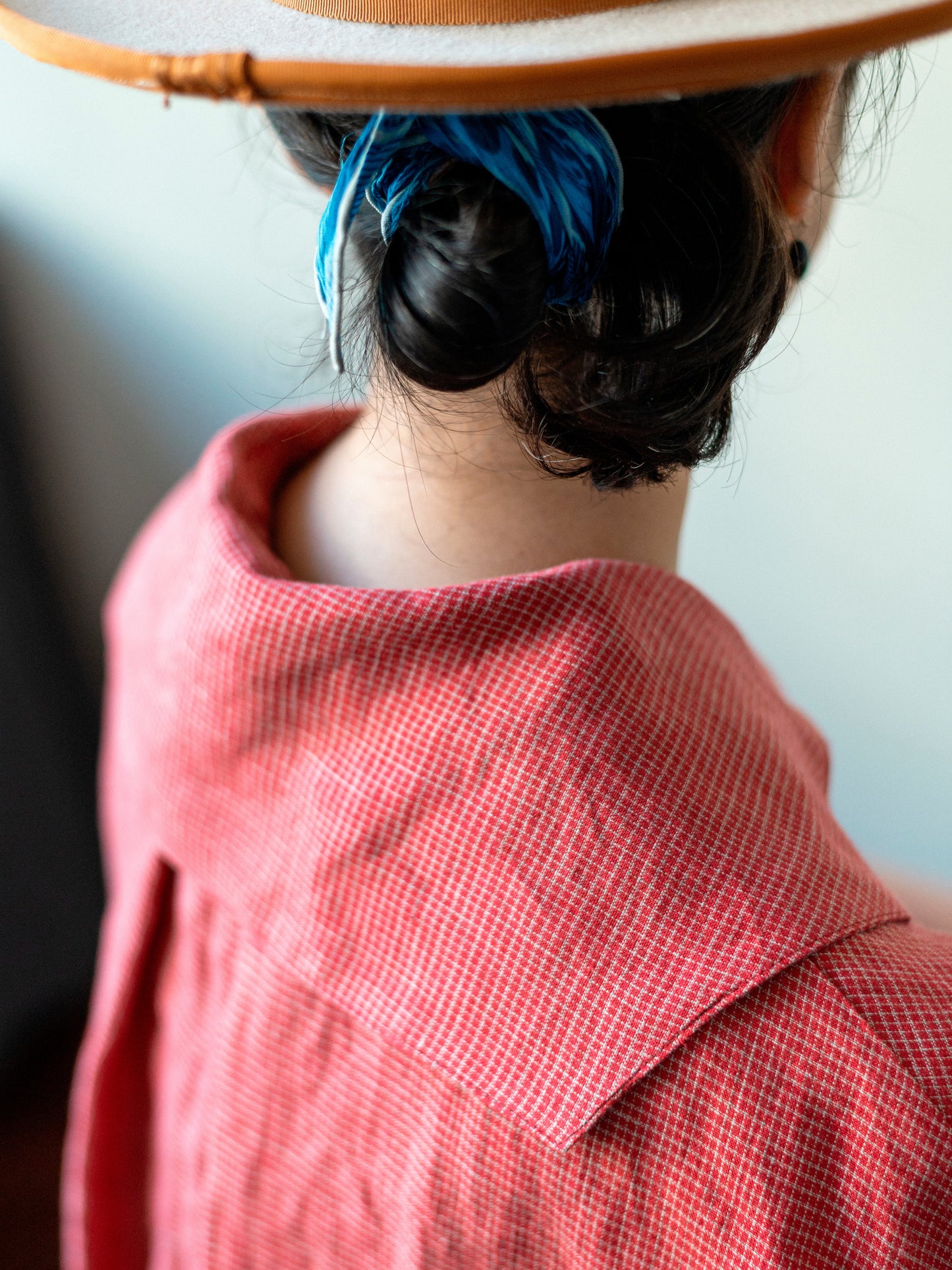 Open Collar Top / Red Irish Linen