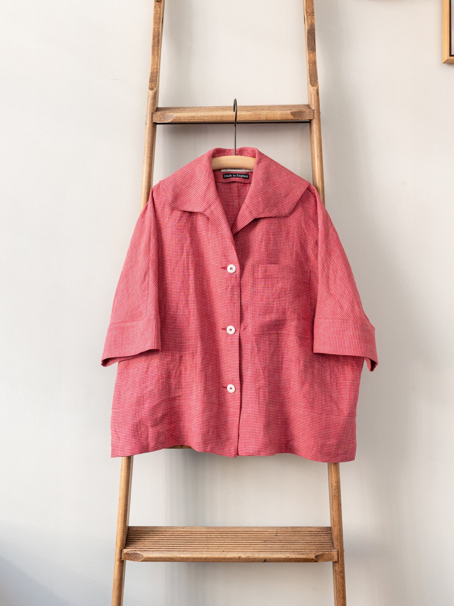 Open Collar Top / Red Irish Linen