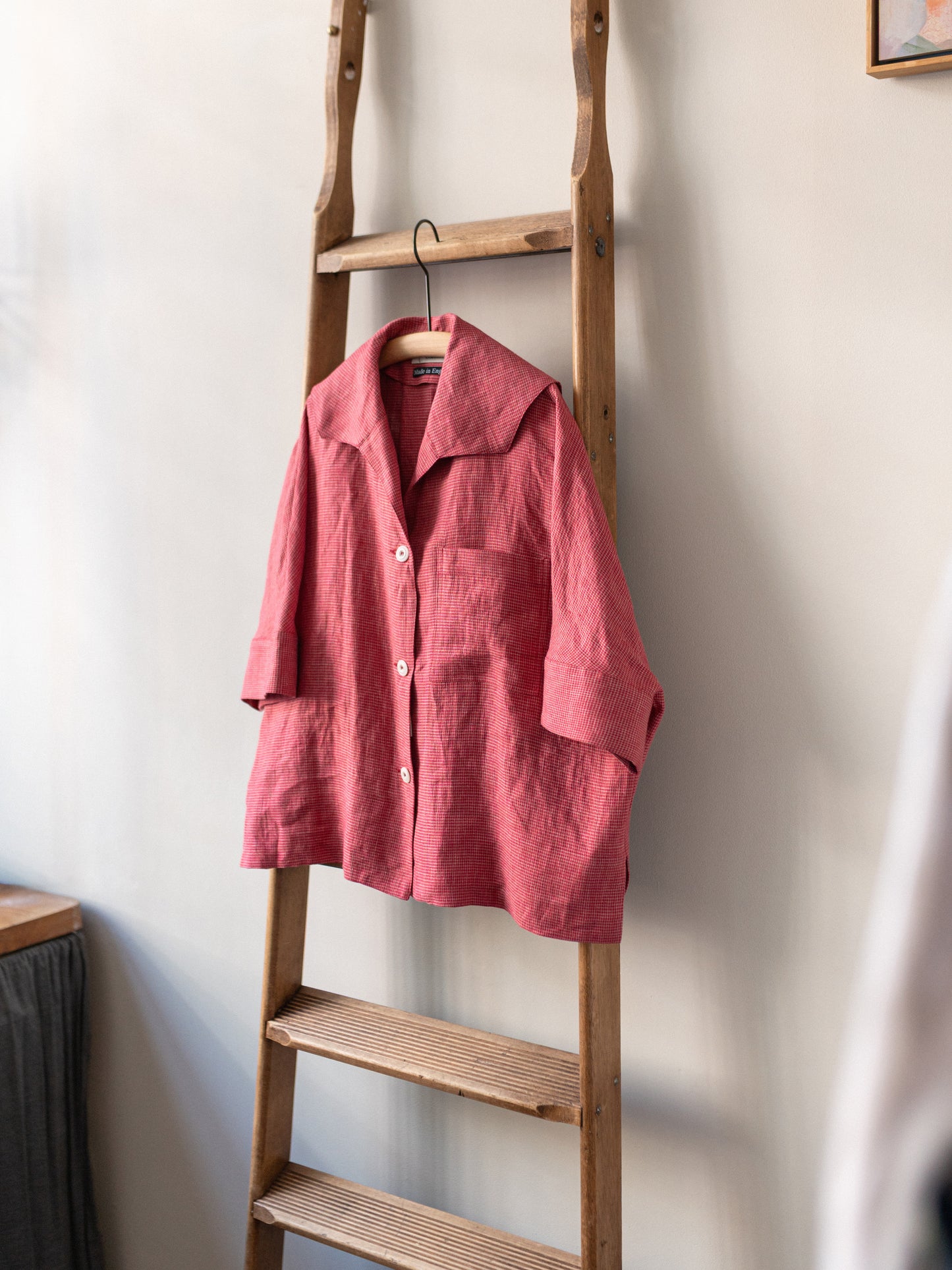Open Collar Top / Red Irish Linen